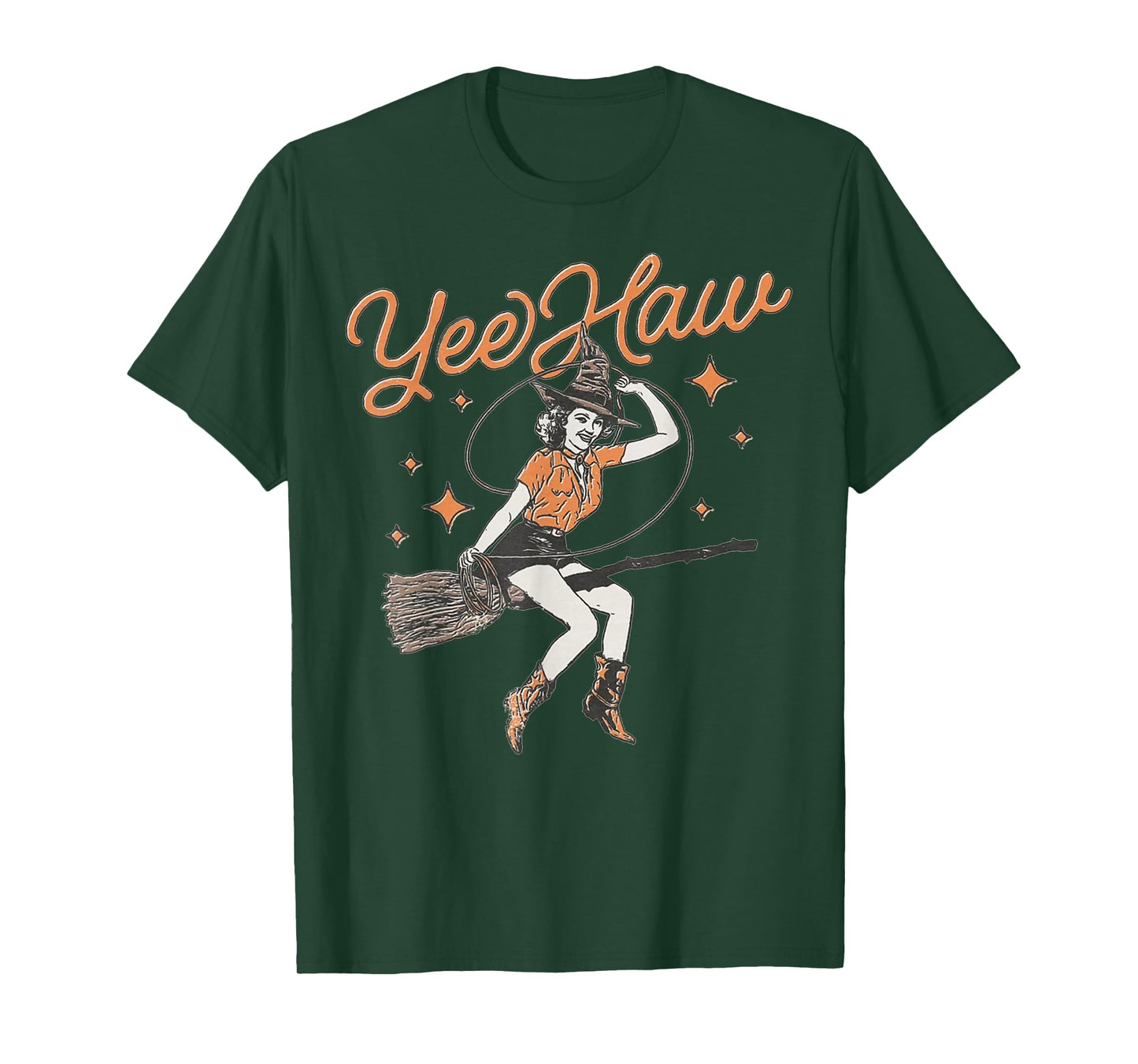 Yee Haw Vintage Halloween Cowgirl Witch on a Broom Funny T-Shirt