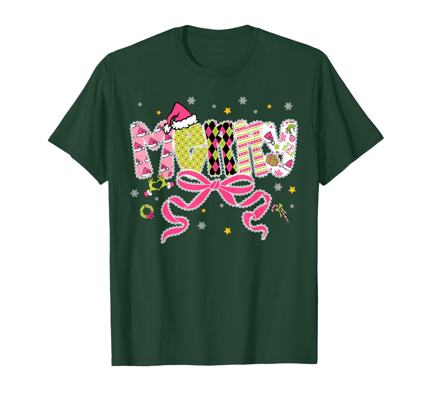 Coquette Bow Merry Christmas Xmas Snowflake Holiday Pajamas T-Shirt