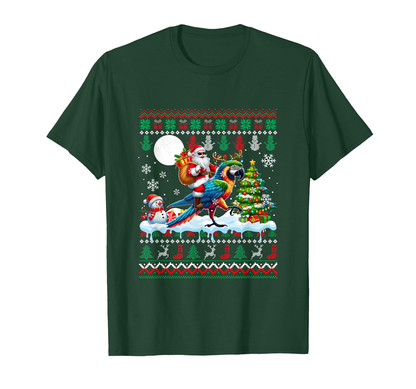 Santa Riding Reindeer Macaw Sweater Xmas Tree Snowman T-Shirt