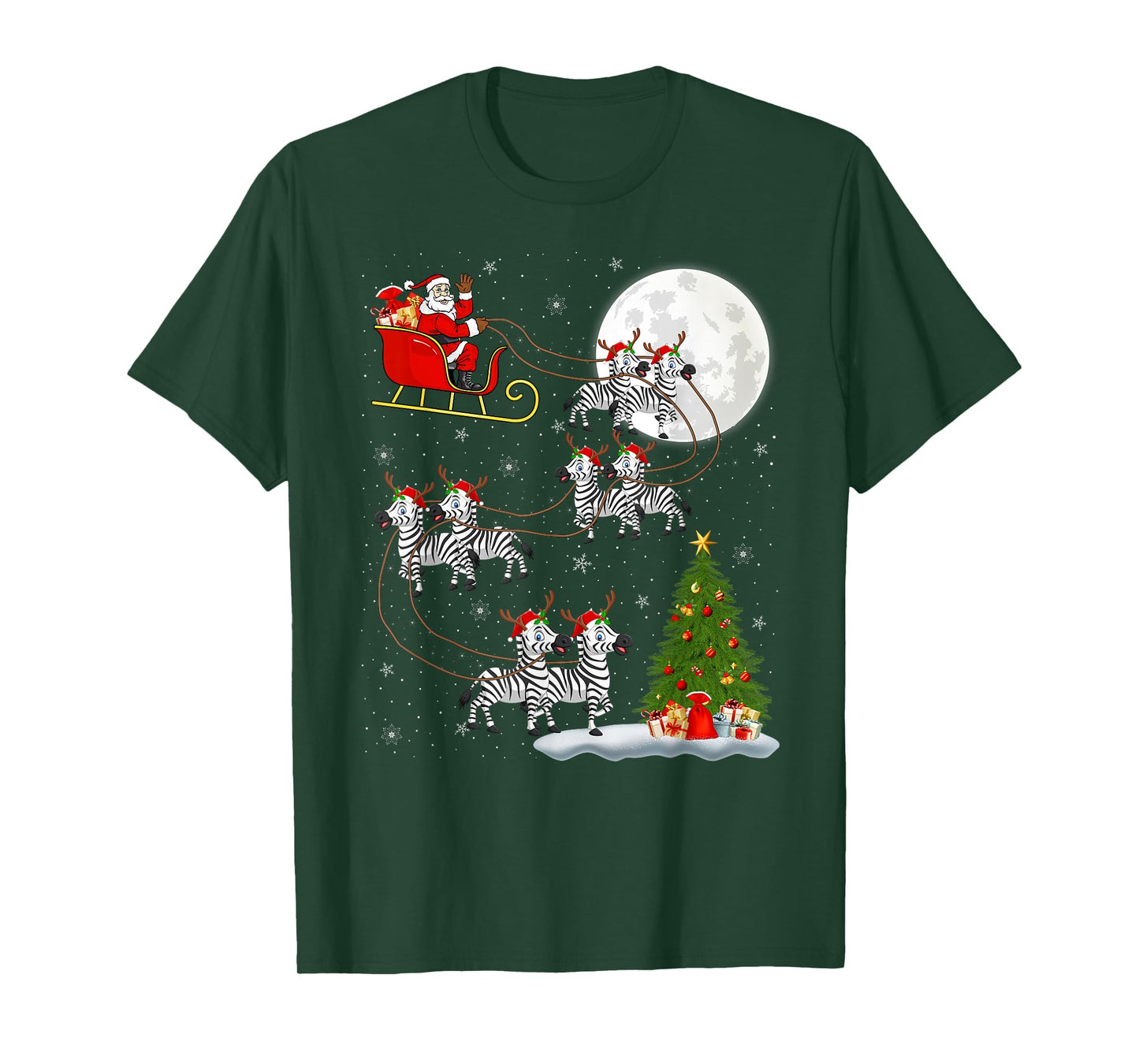 Zebra Santa Sleigh Flying Funny Magical Christmas T-Shirt