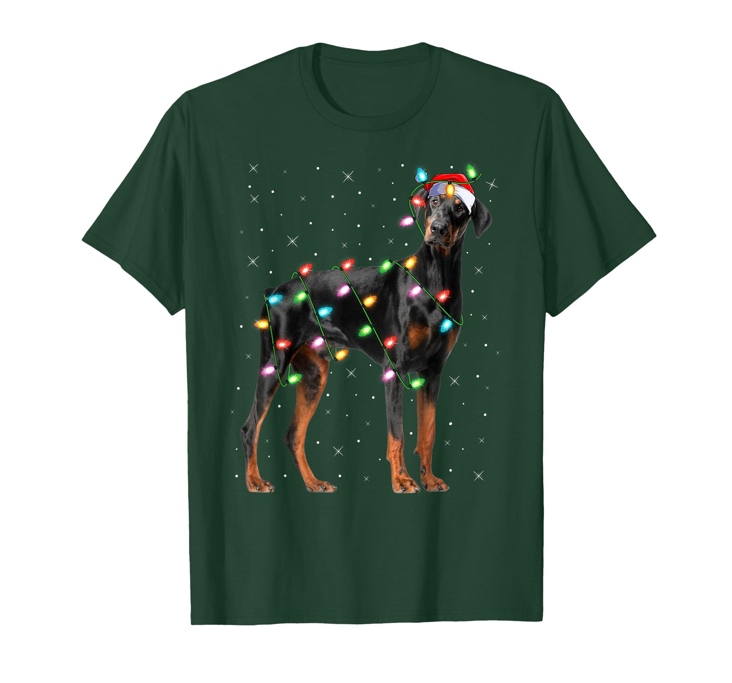 Doberman Dog Christmas Lights Santa Pet Dog Lover Xmas T-Shirt