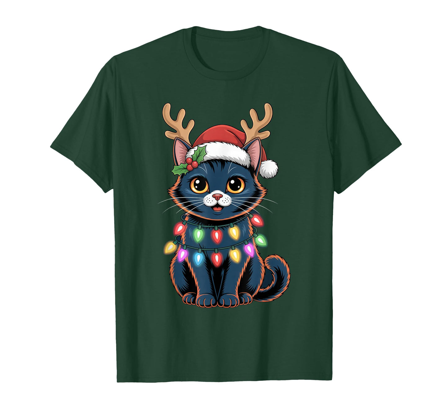 Cute Christmas Cat with Antlers Holiday Outfit T-Shirt