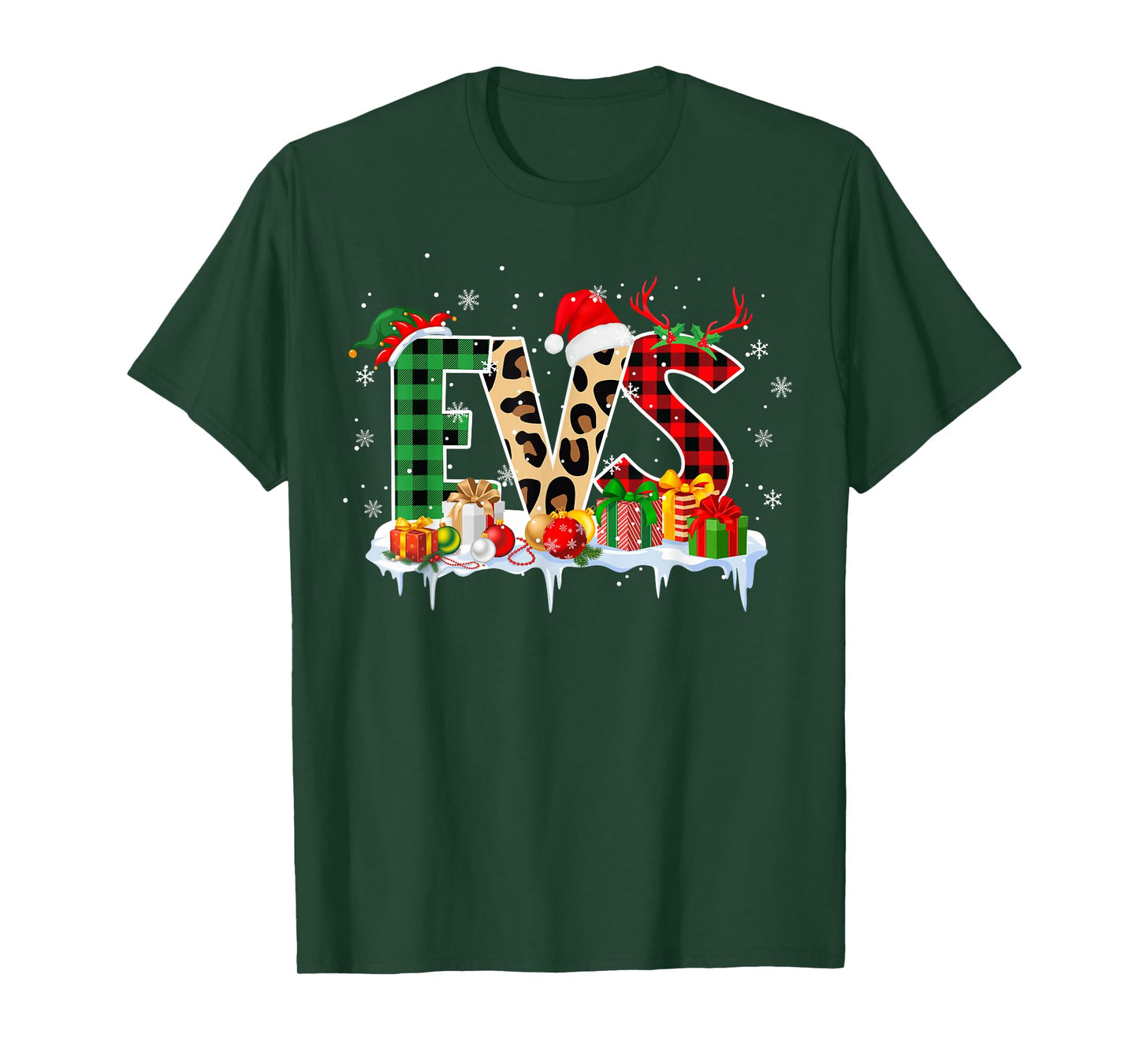 Leopard Red Plaid EVS Nursing Santa Hat Reindeer Christmas T-Shirt