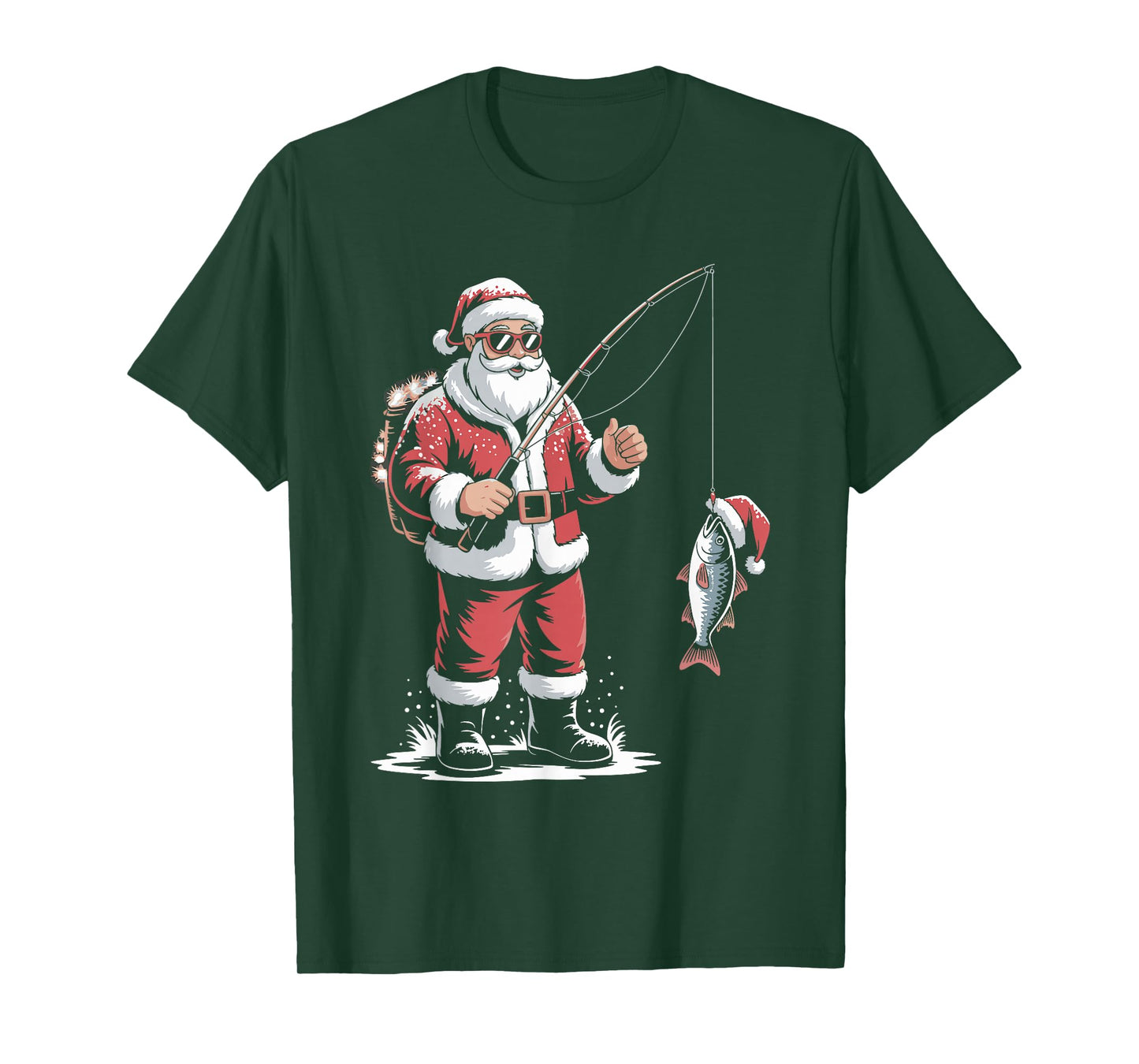 Funny Santa Claus Fishing Christmas Fisherman Xmas T-Shirt
