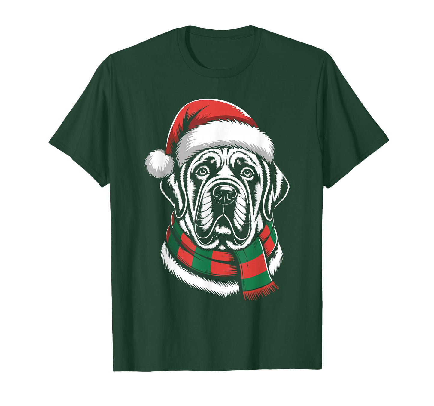 English Mastiff Dog Xmas Santa Hat Scarf Christmas Costume T-Shirt