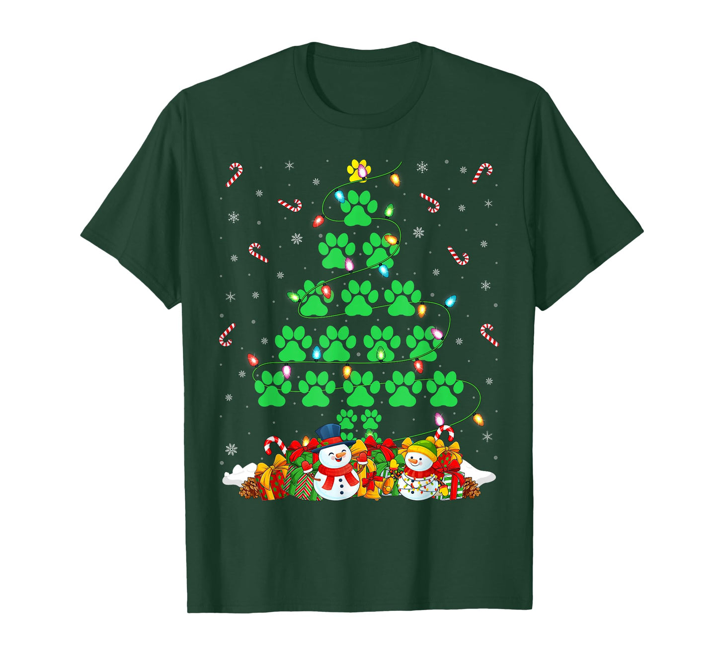 Cat Dog Paw Christmas Tree Lights Puppy Dog Cat Lover Xmas T-Shirt