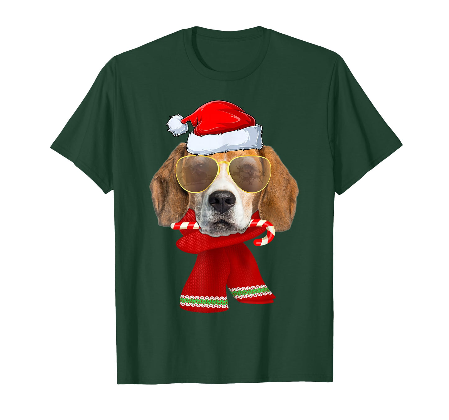 Beagle Christmas Santa Hat Funny Puppy Dog Sunglasses Xmas T-Shirt