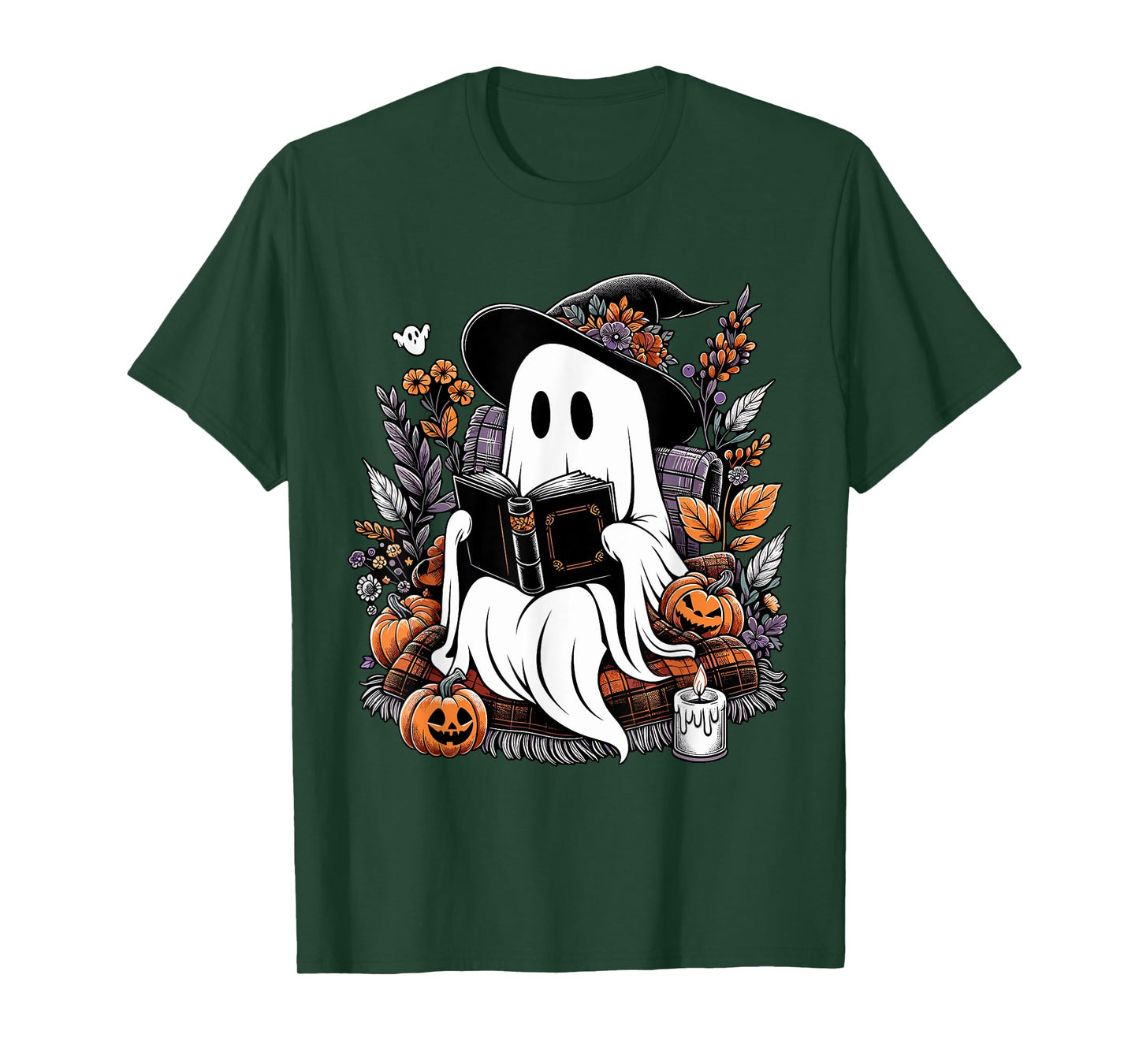 Ghost Reading Books Pumpkin Halloween T-Shirt