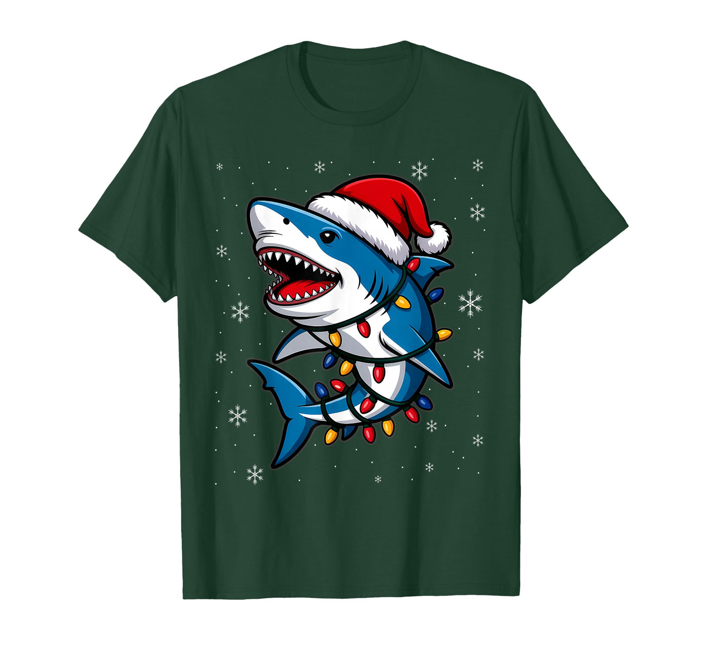Santa Shark Christmas Lights Sharkmas Tree Xmas Boys Men T-Shirt
