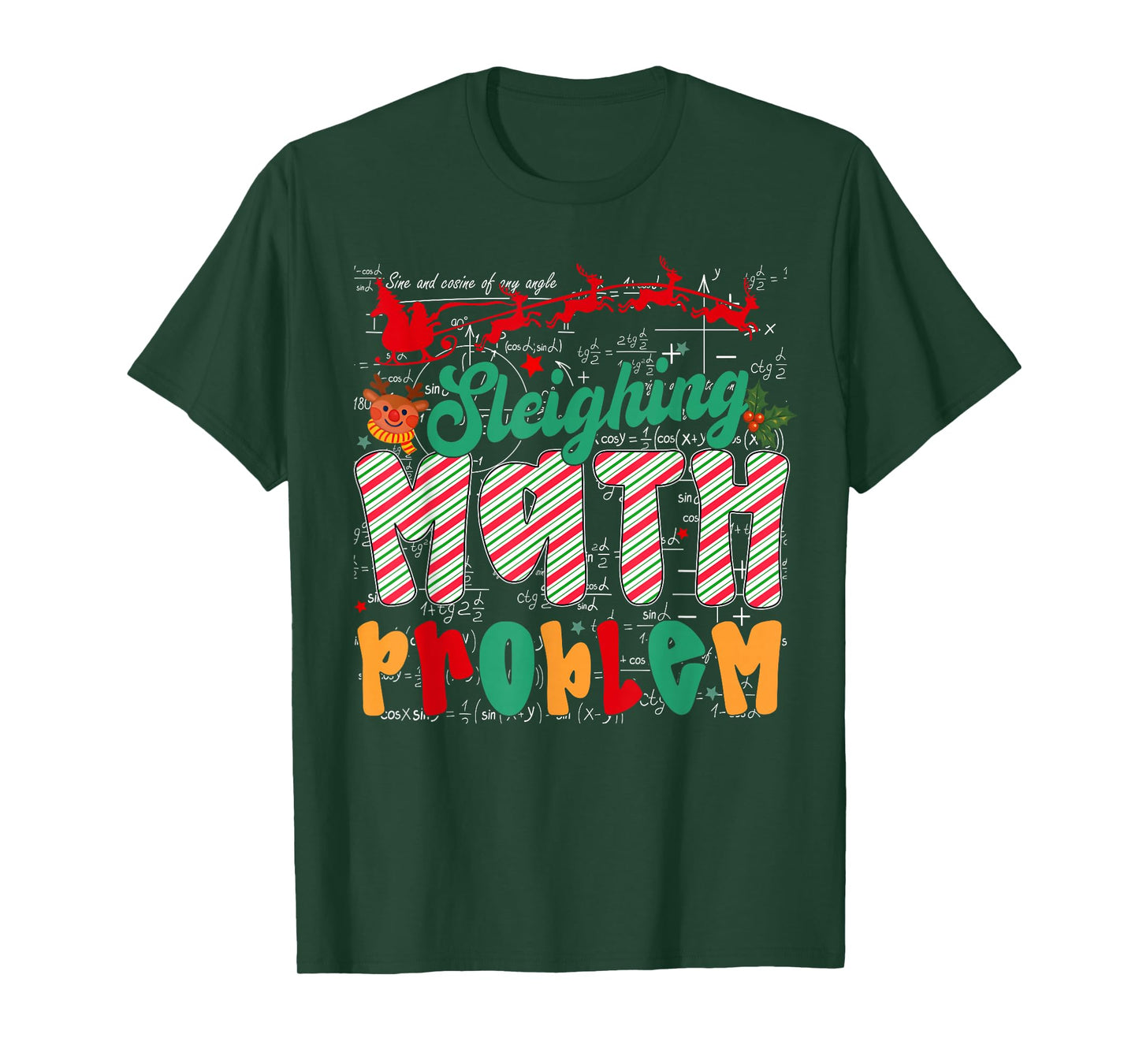Funny Sleighing Math Problems Humor Teacher Christmas Santa T-Shirt