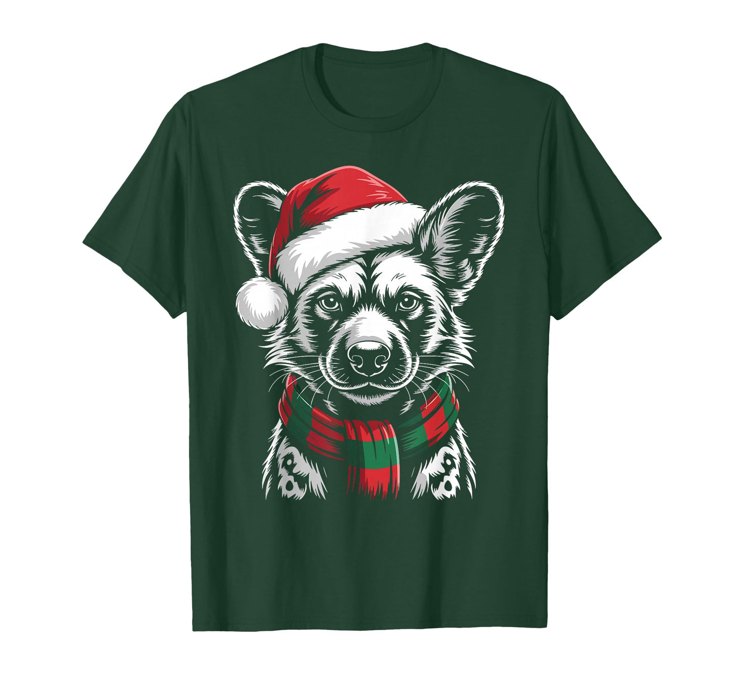 African Wild Dog Xmas Santa Hat Scarf Christmas Costume T-Shirt