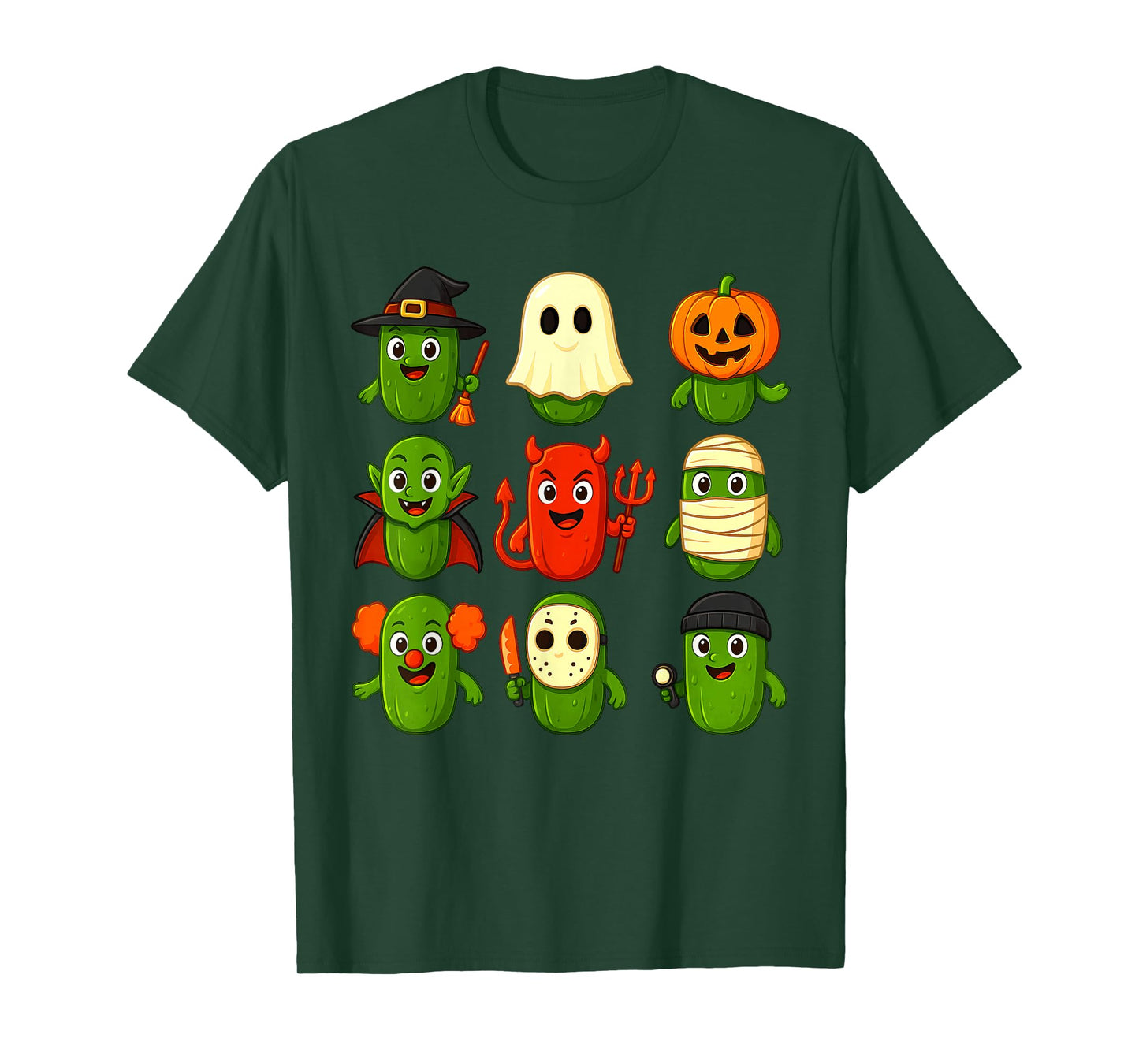 Cute Pickles Witch Pumpkin Mummy Ghost Costume Halloween Day T-Shirt