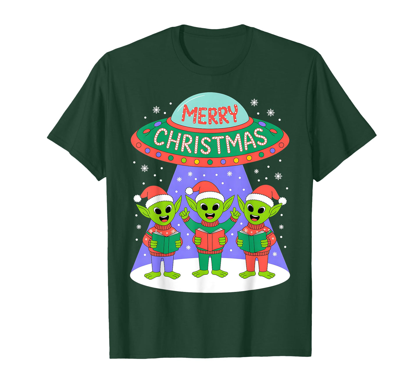Funny Alien Trio Merry Ugly Christmas Santa Hat Gifts Xmas T-Shirt