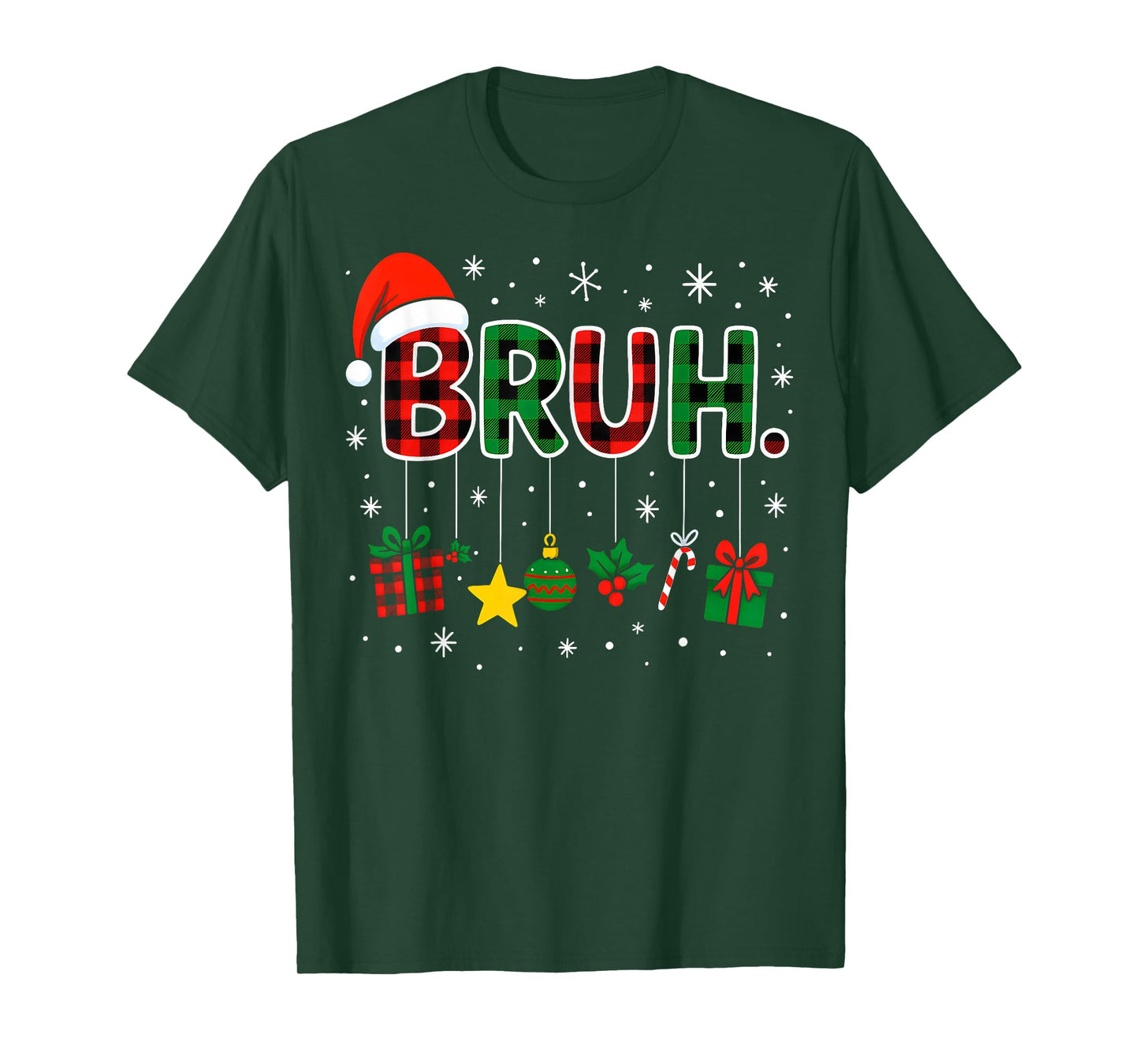 Funny Bruh Red Green Plaid Christmas Pajamas Teens Boys Kids T-Shirt