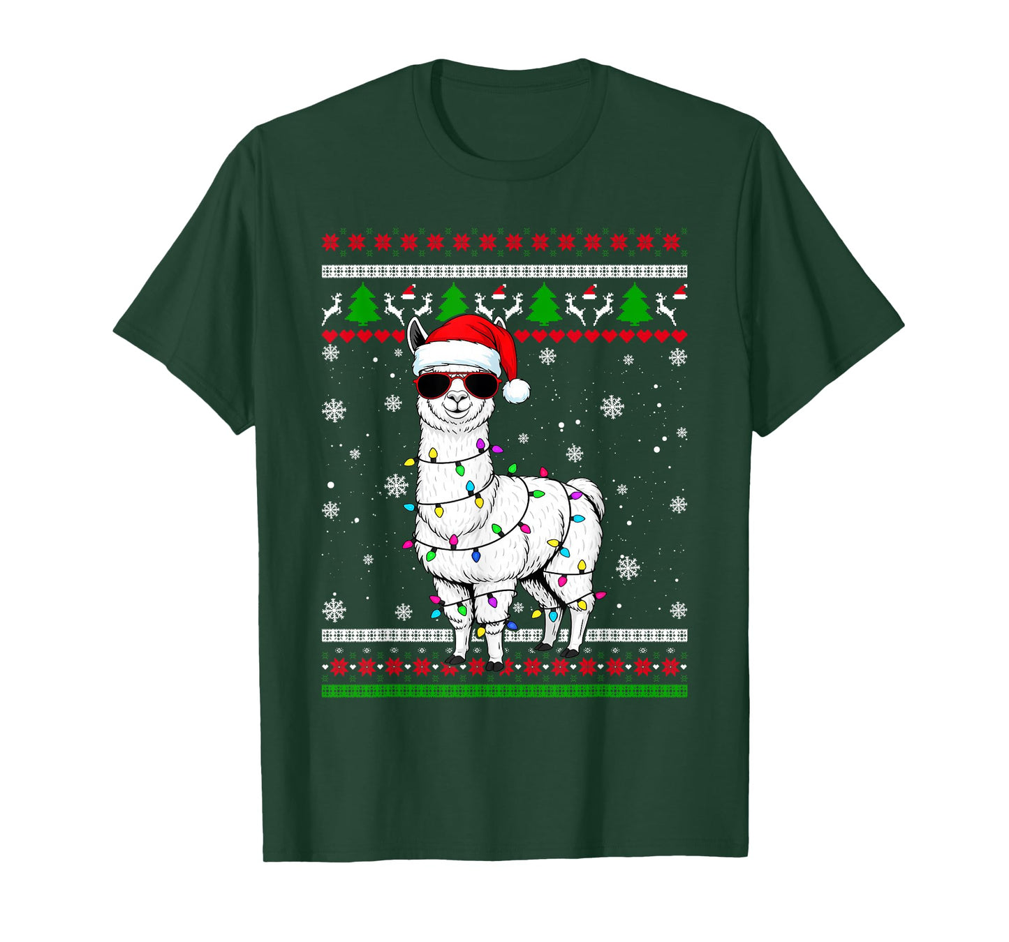 Alpaca Santa Lights Christmas Funny Ugly Sweater T-Shirt