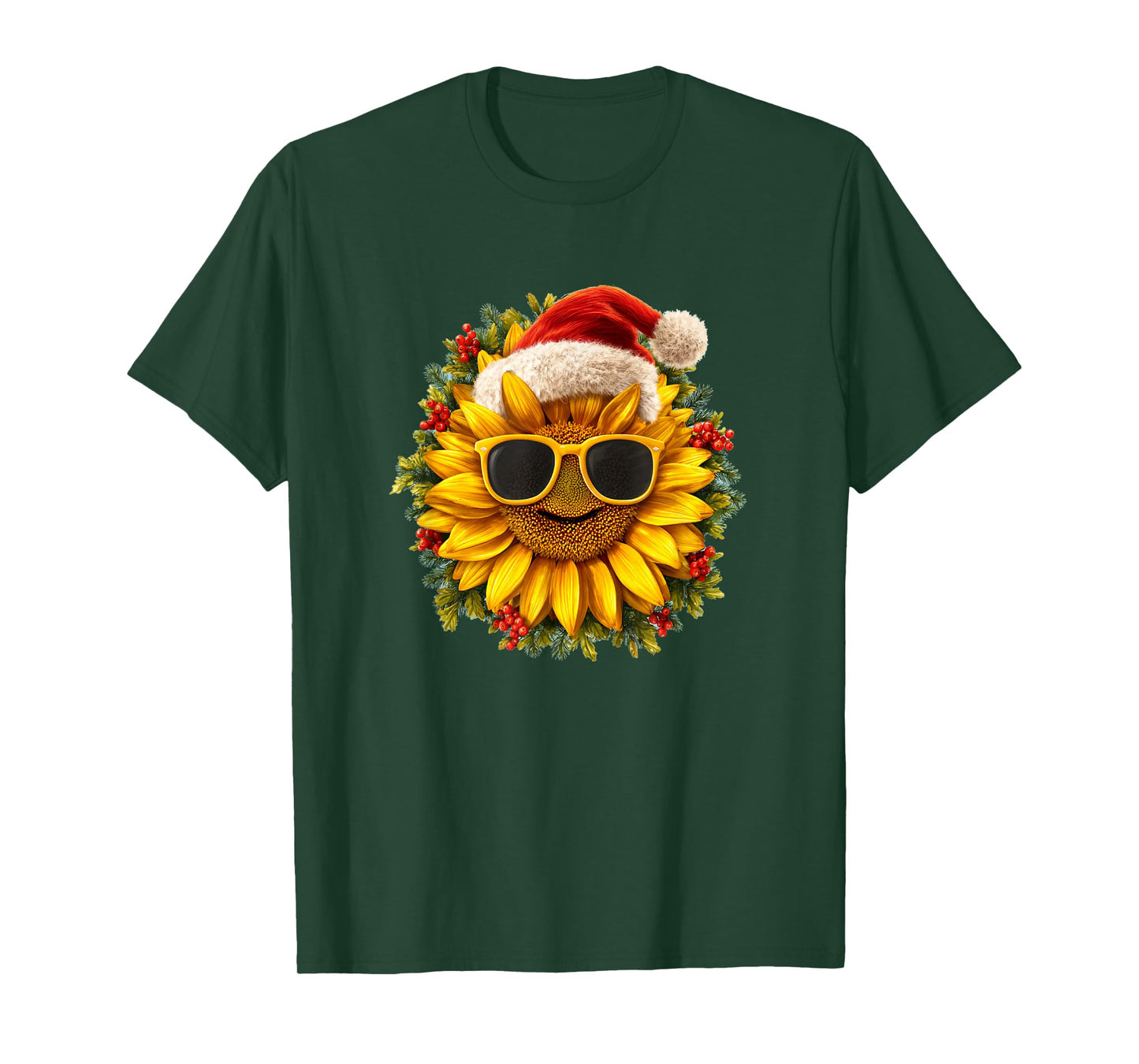 Yule Sunflower Plant with Santa Hat for Adults and Kids T-Shirt