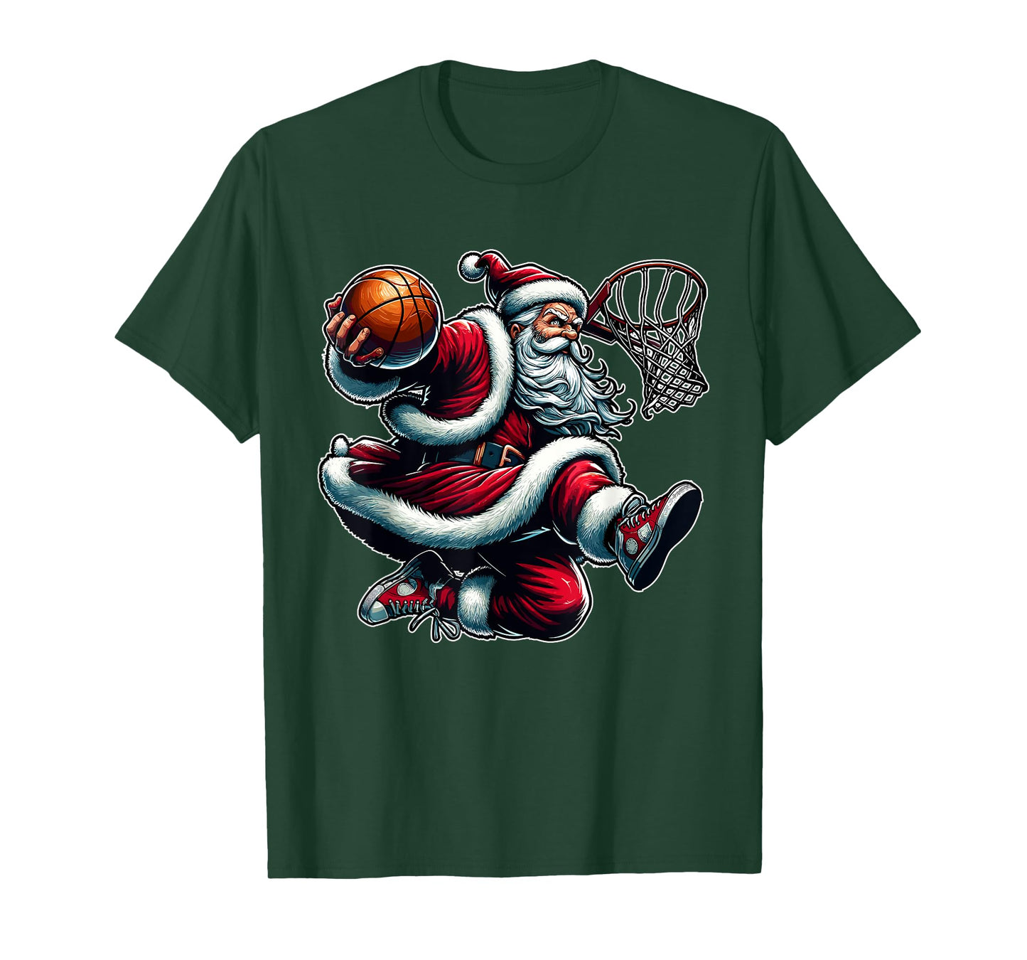 Christmas Santa Claus Dunking A Basketball Boys Kids Xmas T-Shirt