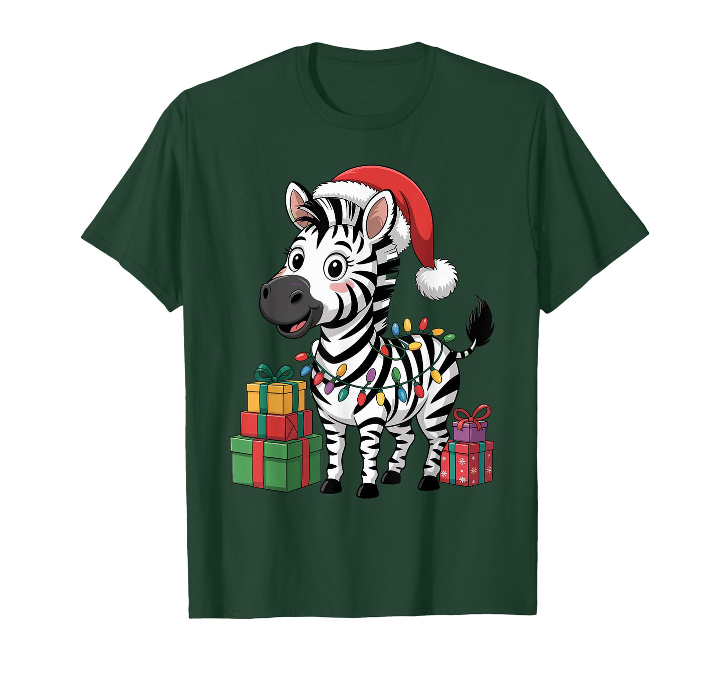 Funny Zebra Santa Hat Animals Lovers Ugly Christmas Pajamas T-Shirt