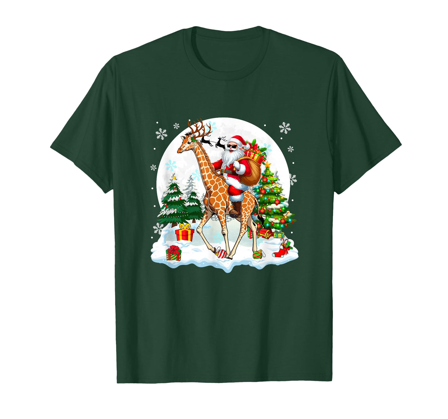 Santa Sunglasses Riding Giraffe Reindeer Christmas Snowman T-Shirt