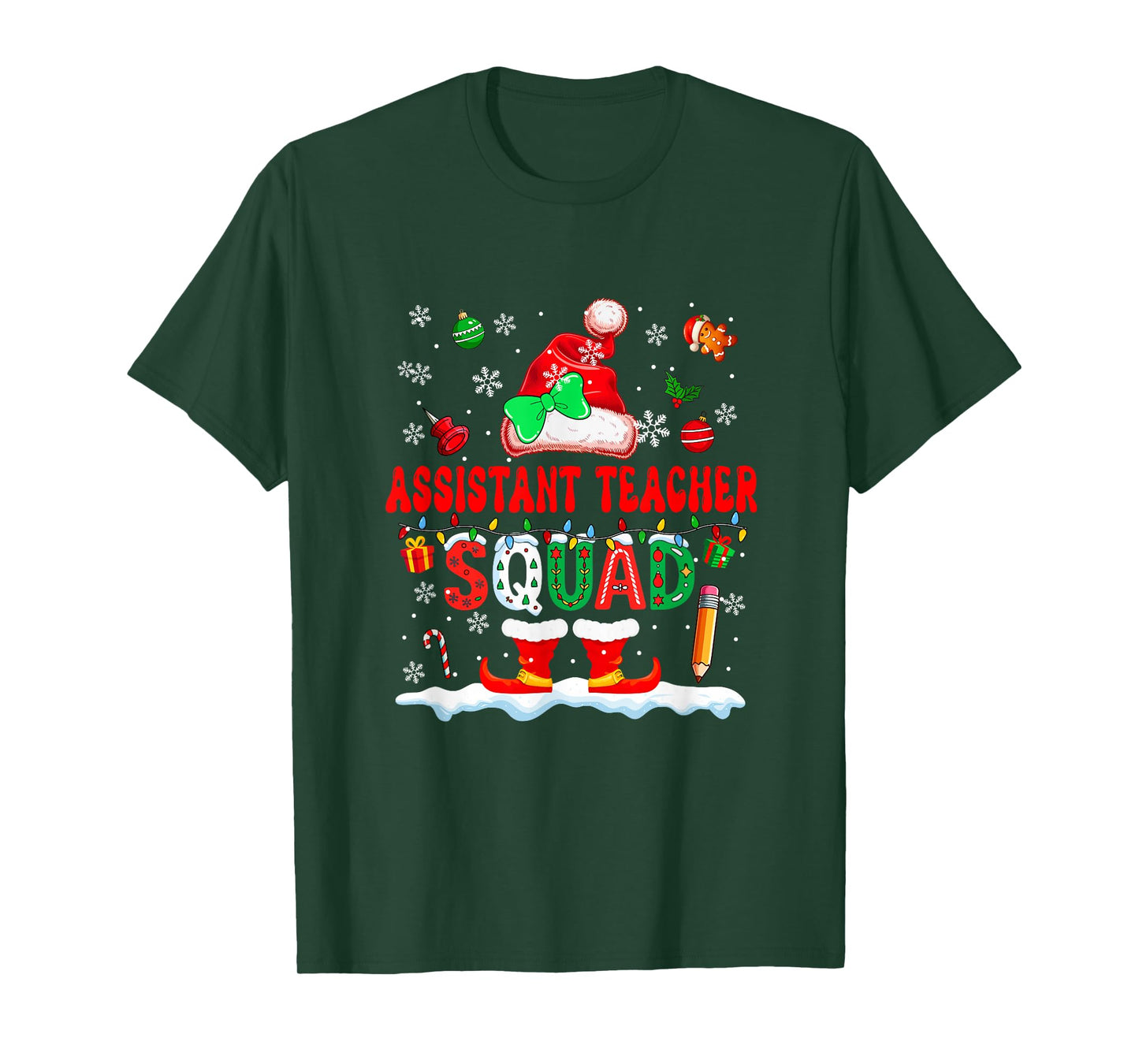 Assistant Teacher Squad Women Job Christmas Santa Bow Tie T-Shirt