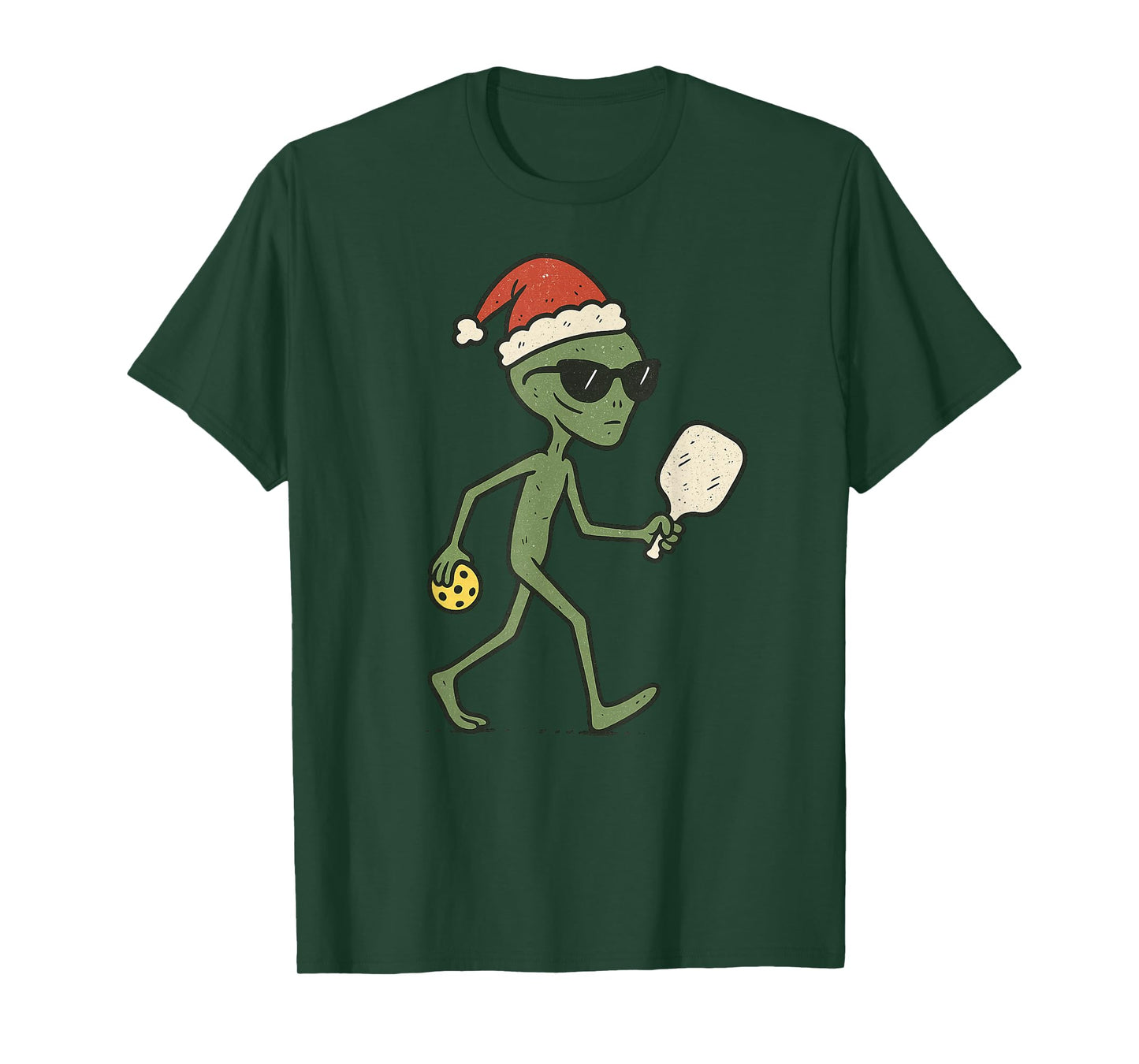 Alien Playing Pickleball Christmas Vintage Funny Xmas T-Shirt