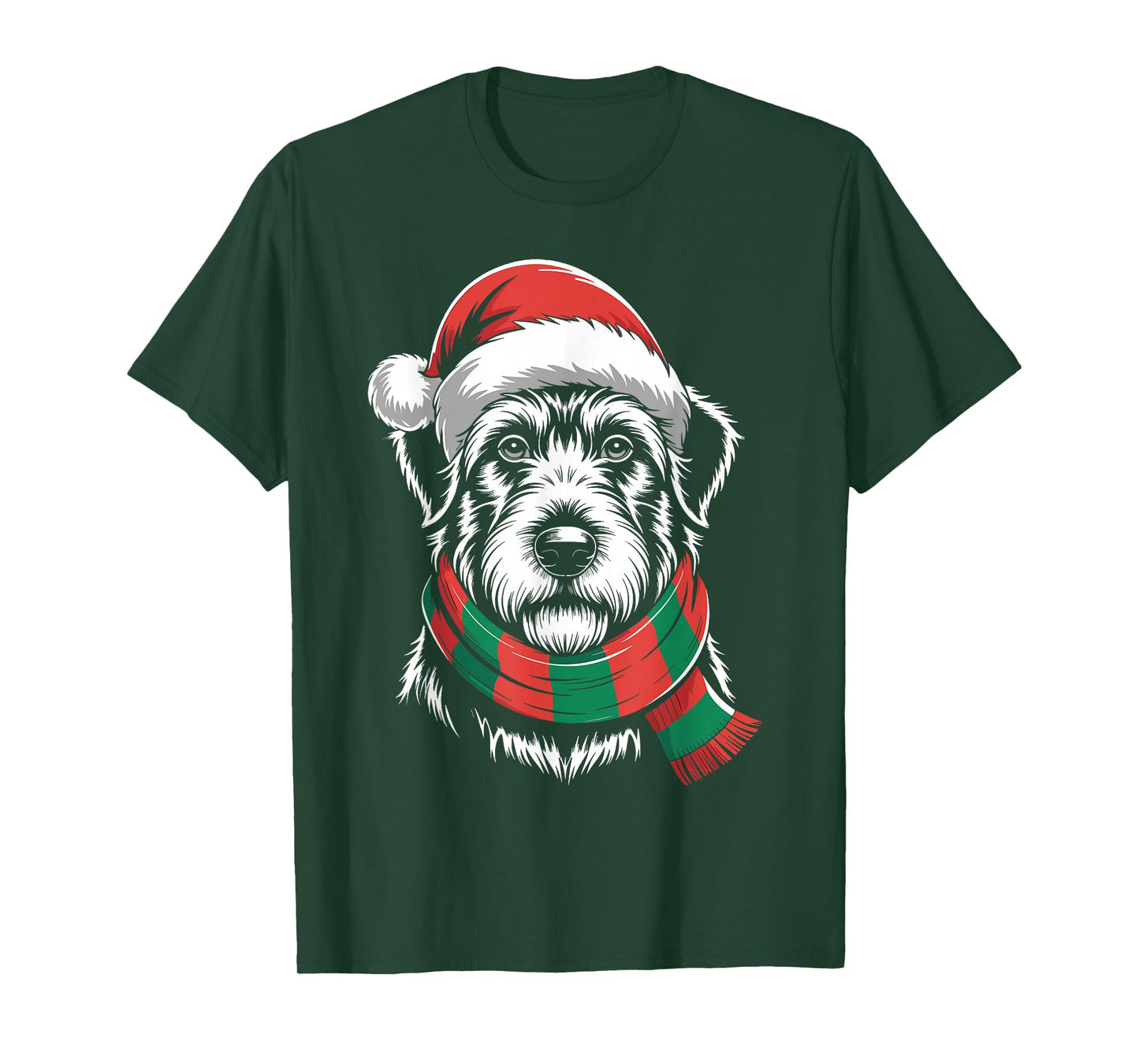 Irish Wolfhound Dog Xmas Santa Hat Scarf Christmas Costume T-Shirt