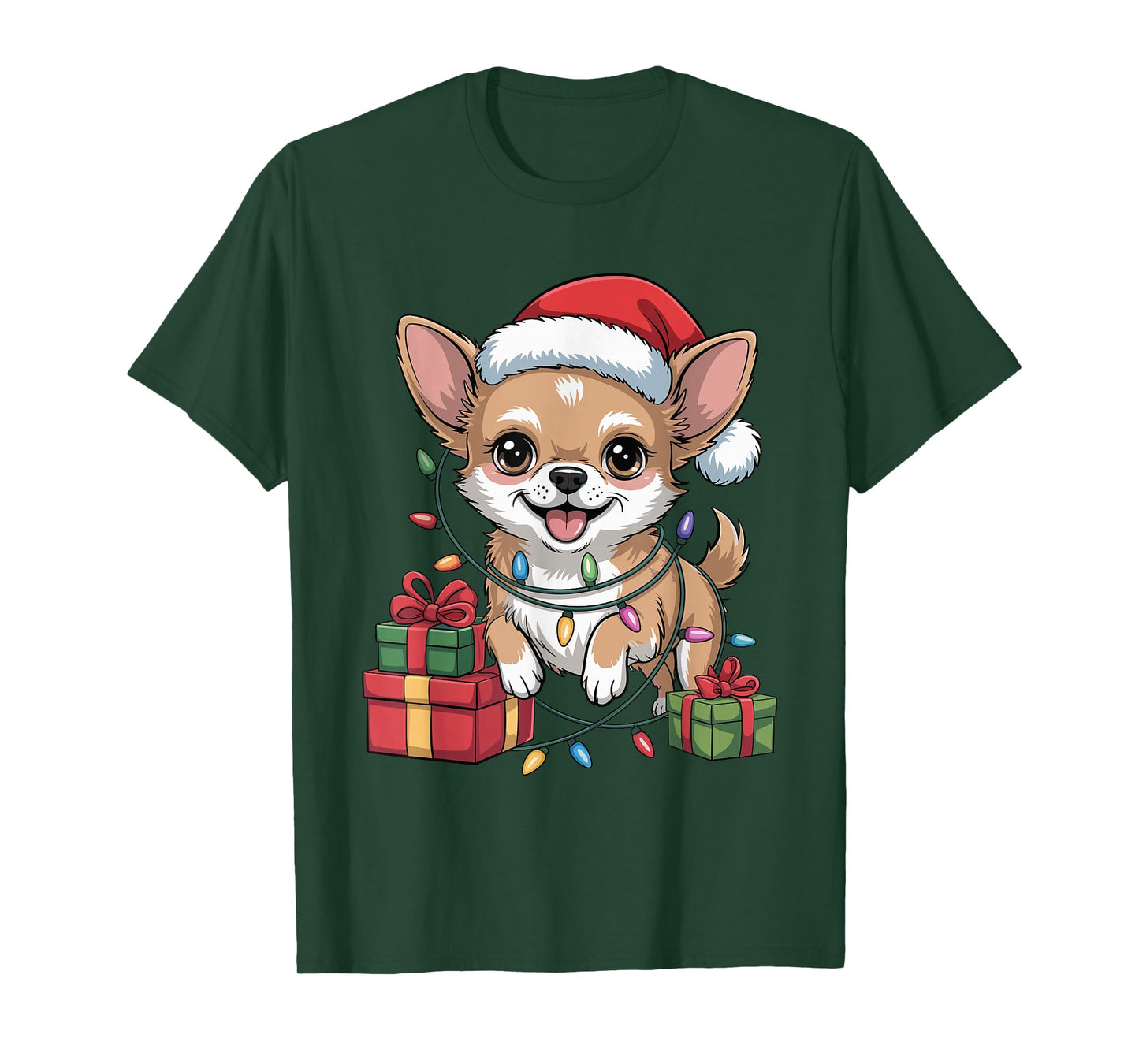 Cute Chihuahua Santa Hat Christmas Xmas Dog Lovers Holiday T-Shirt