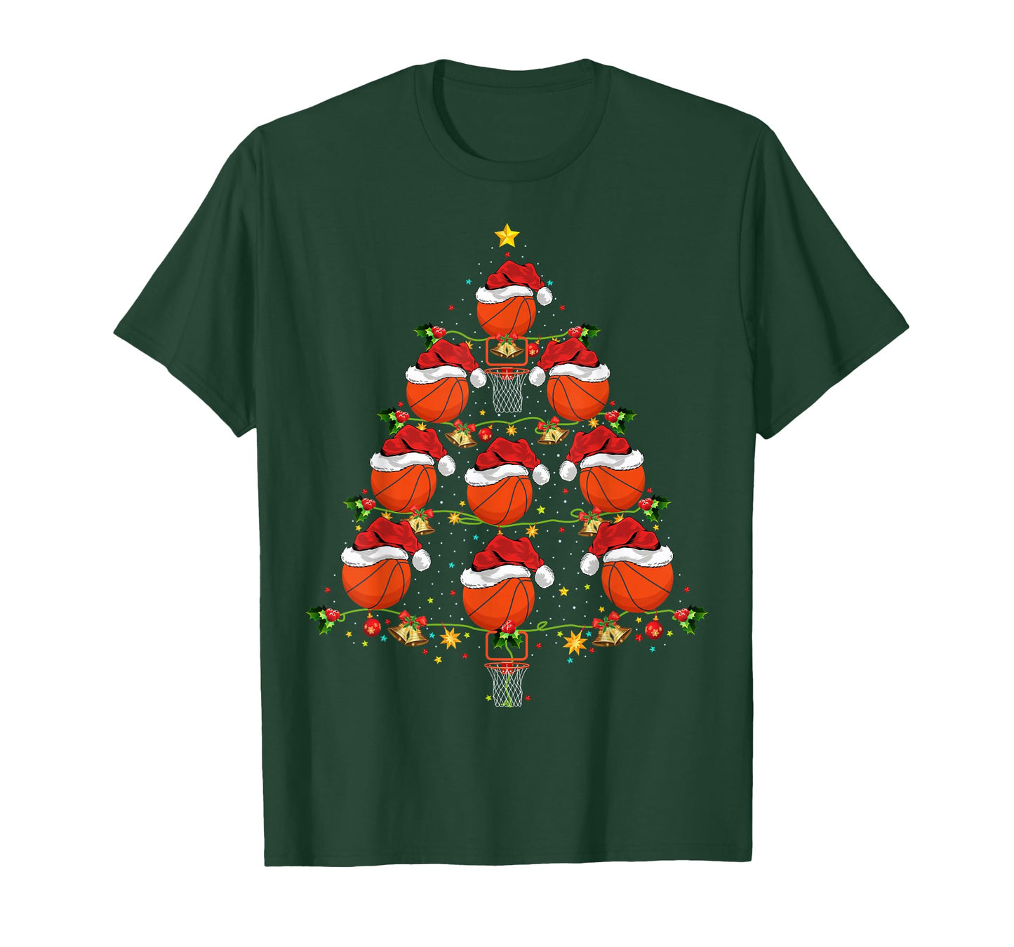 Basketball Christmas Tree Lights Ugly Basketball Player Xmas T-Shirt