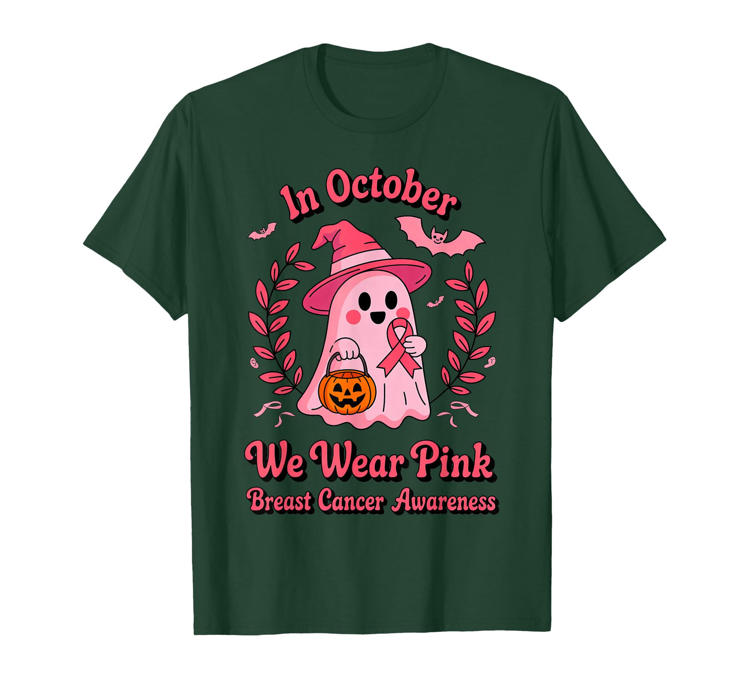 Breast Cancer Survivor in October We Wear Pink Ghost Pumpkin T-Shirt