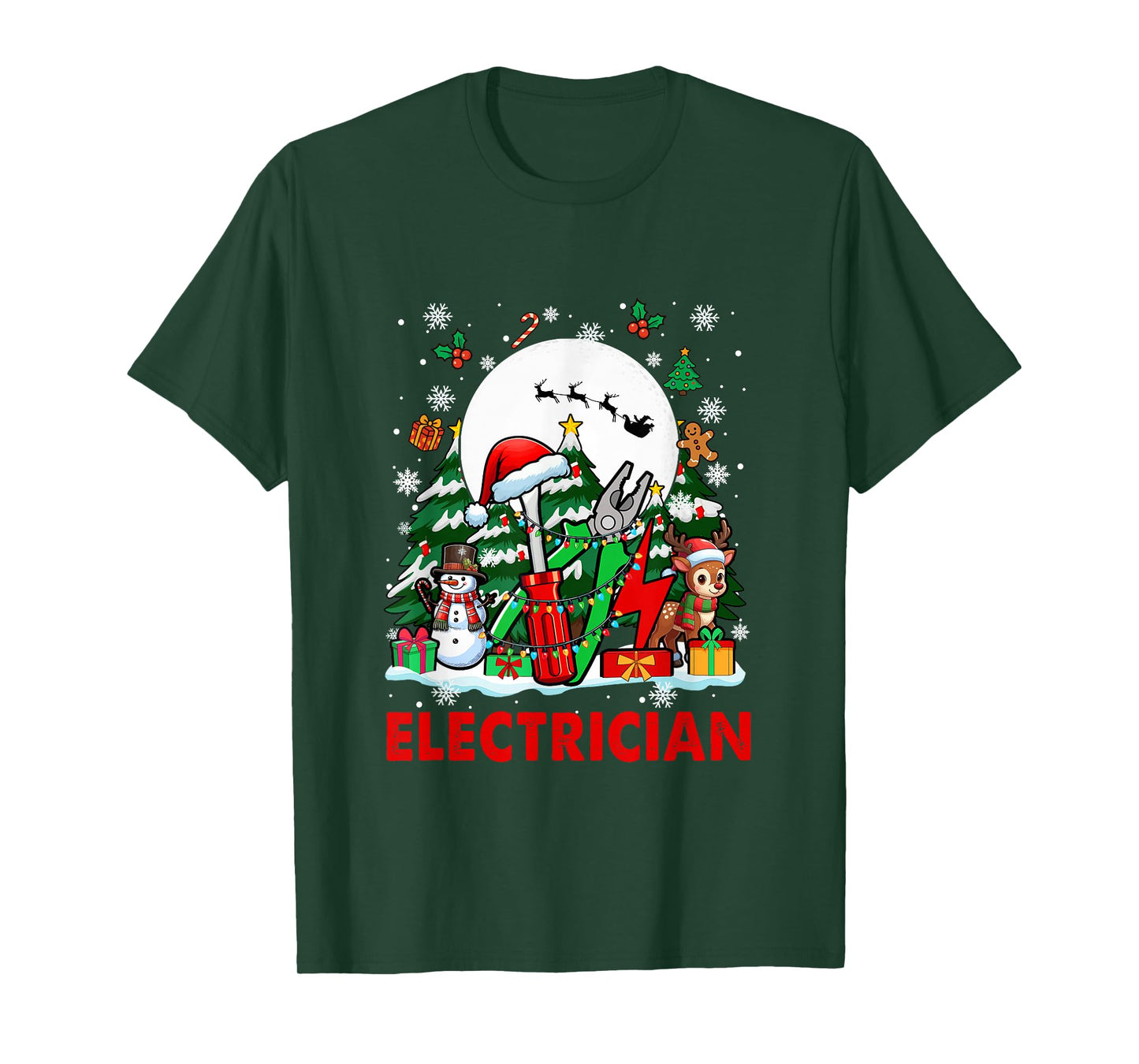 Electrician Job Tools Santa Snowmen Reindeer Christmas Trees T-Shirt