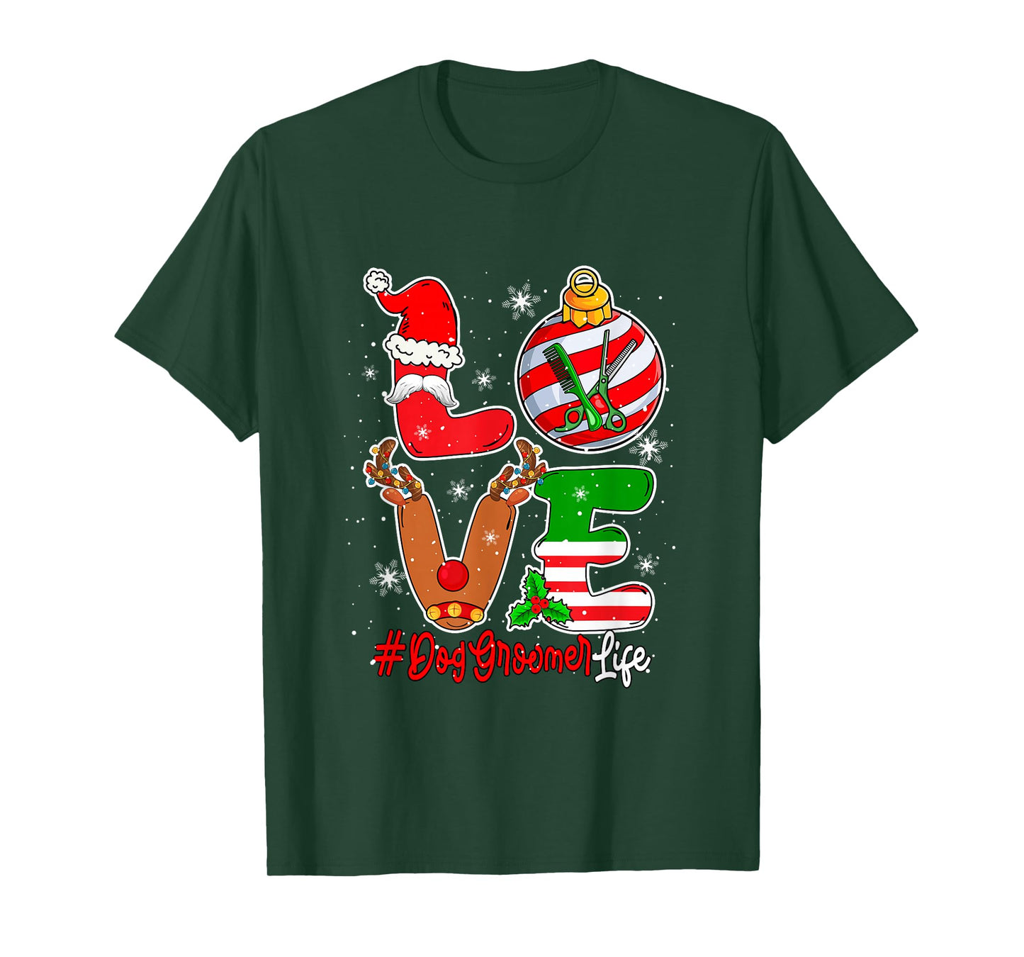 Love Dog Groomer Christmas Santa Reindeer Costume Job Team T-Shirt