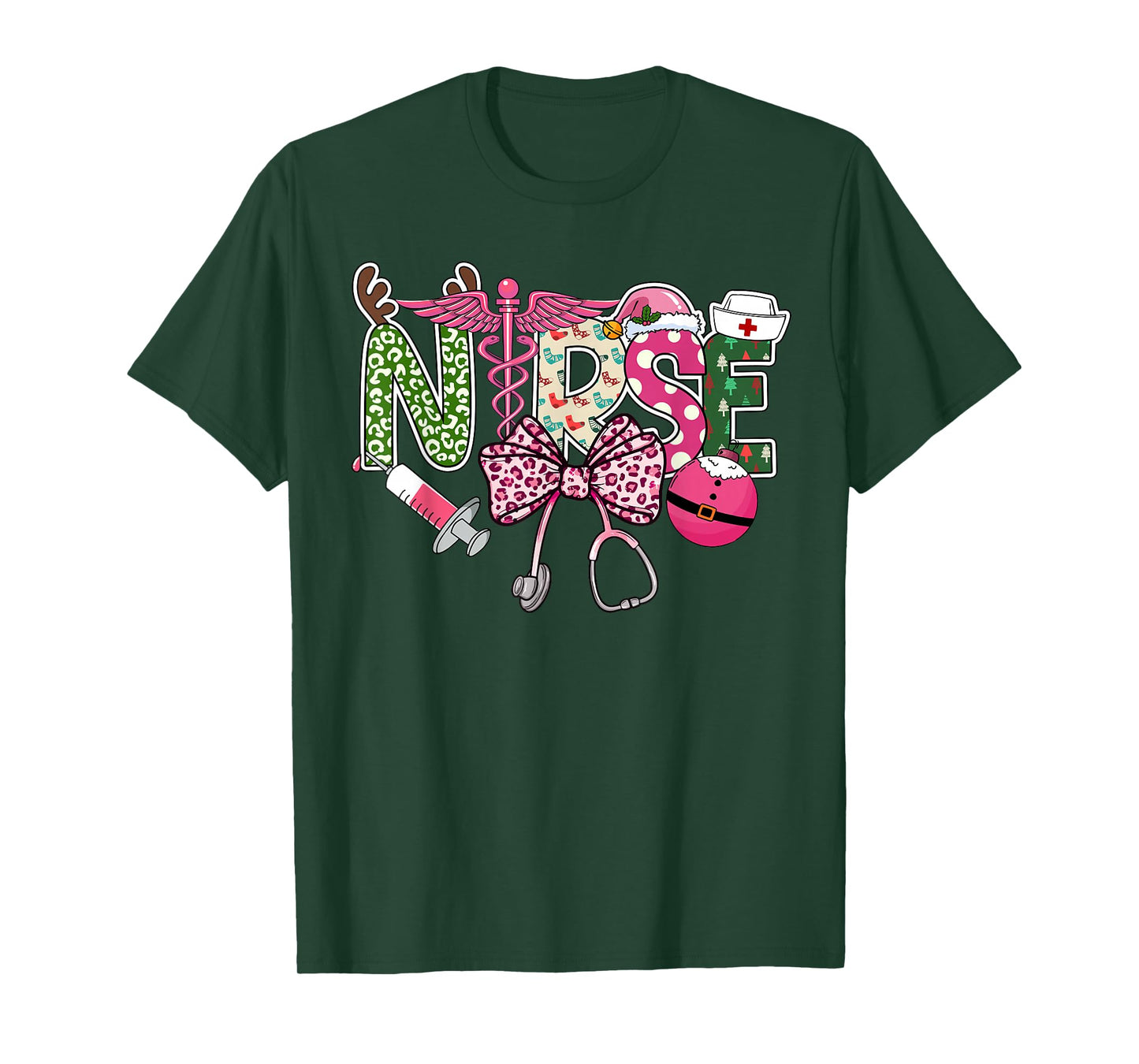 Coquette Nurse Christmas Retro Bow Women Mom Girl T-Shirt