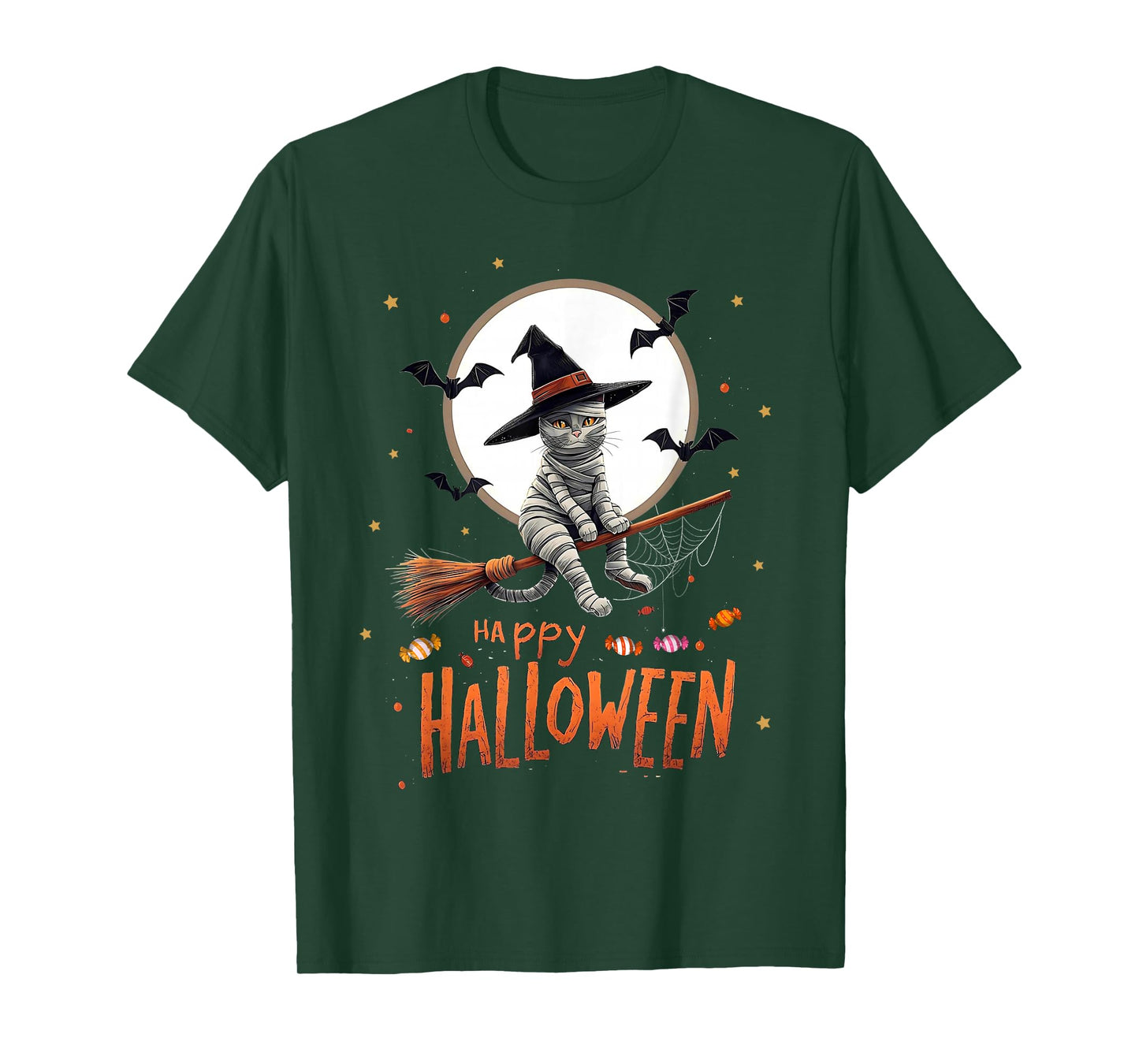 Mummy Cat Witch Candy Spooky Ghost Happy Halloween Costume T-Shirt