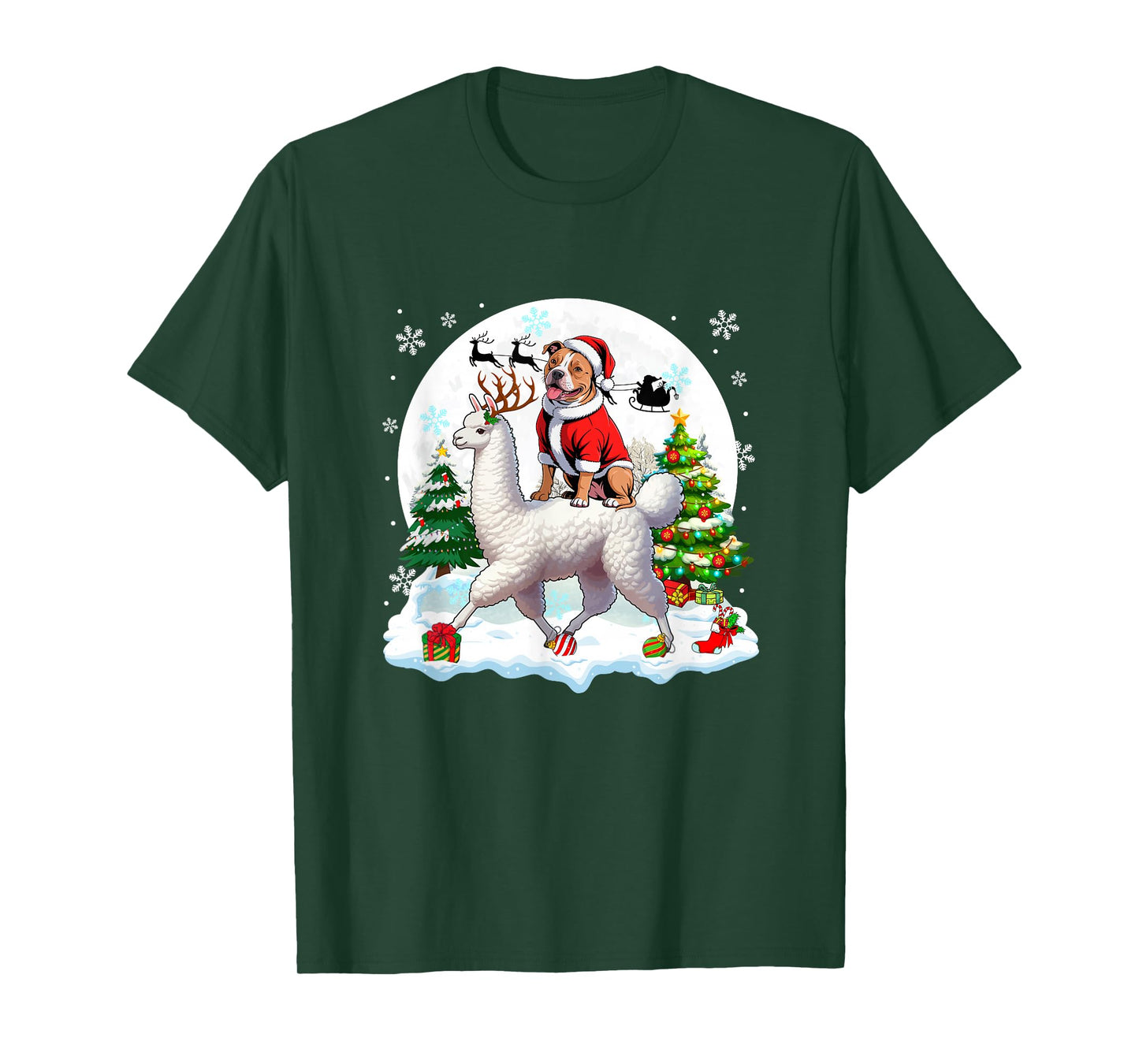 Santa Pit Bull Riding Llama Reindeer Christmas Owner Kids T-Shirt