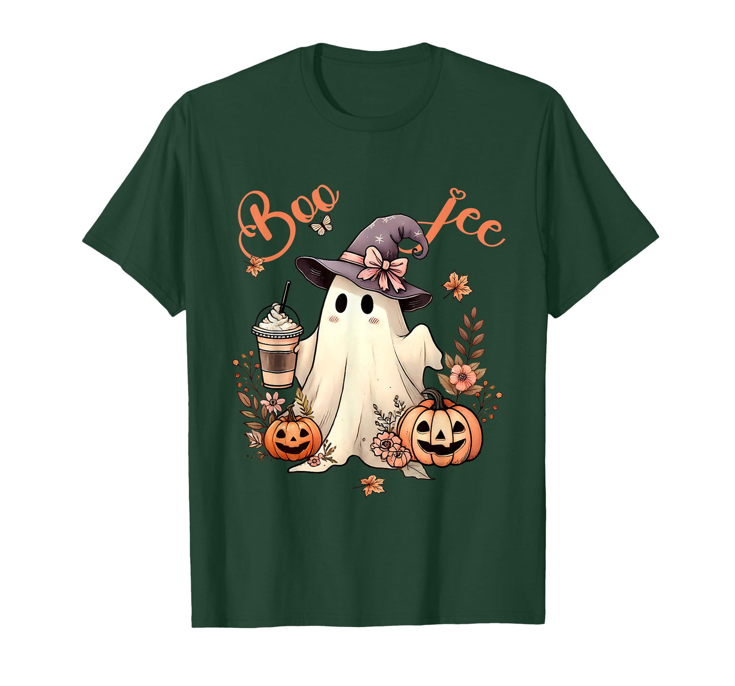 Boo Jee Ghost Drinking Coffee Coquette Bow Halloween Women T-Shirt