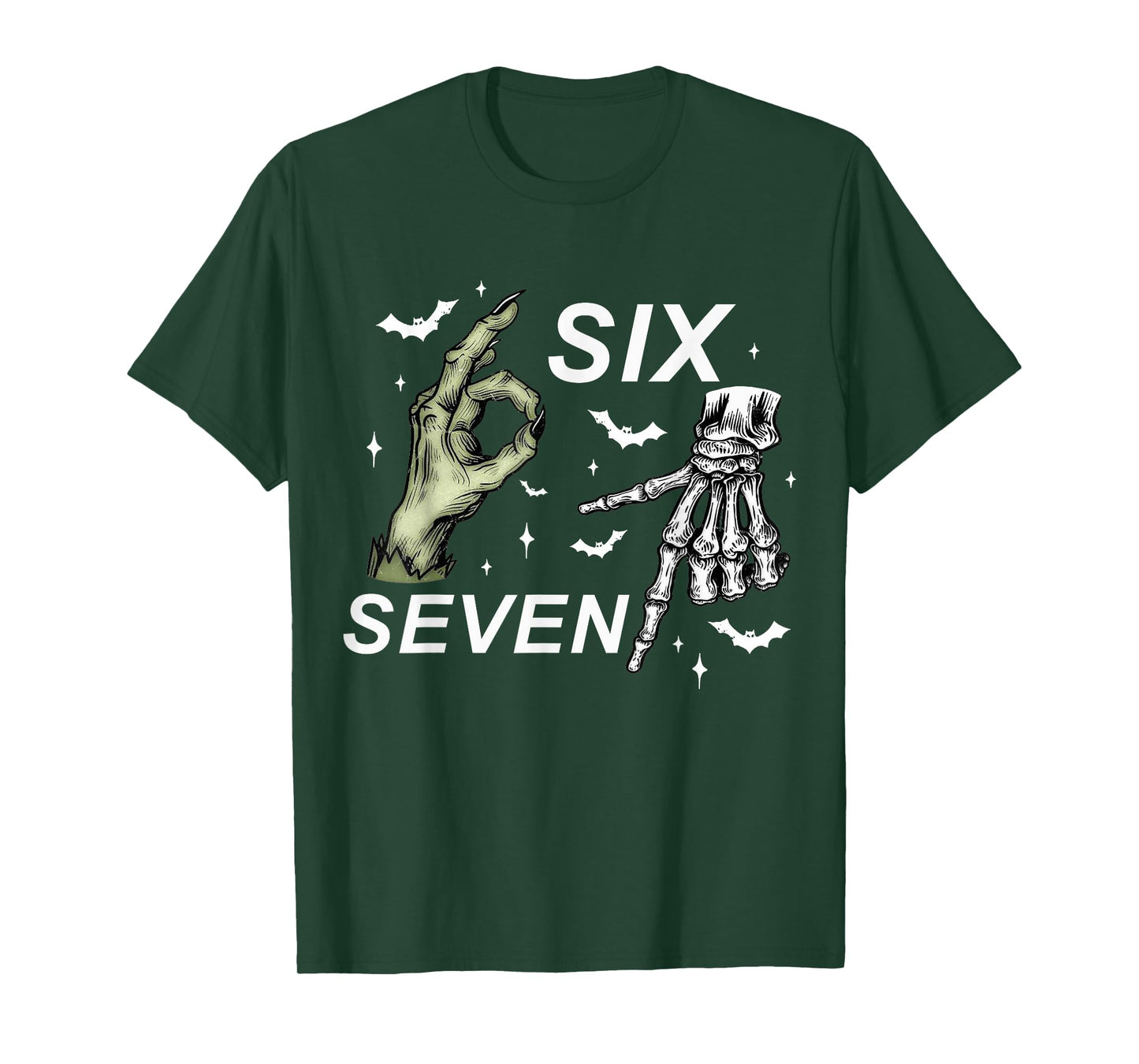Six Seven 6 7 Meme Funny Witch Skeleton Hands Halloween T-Shirt