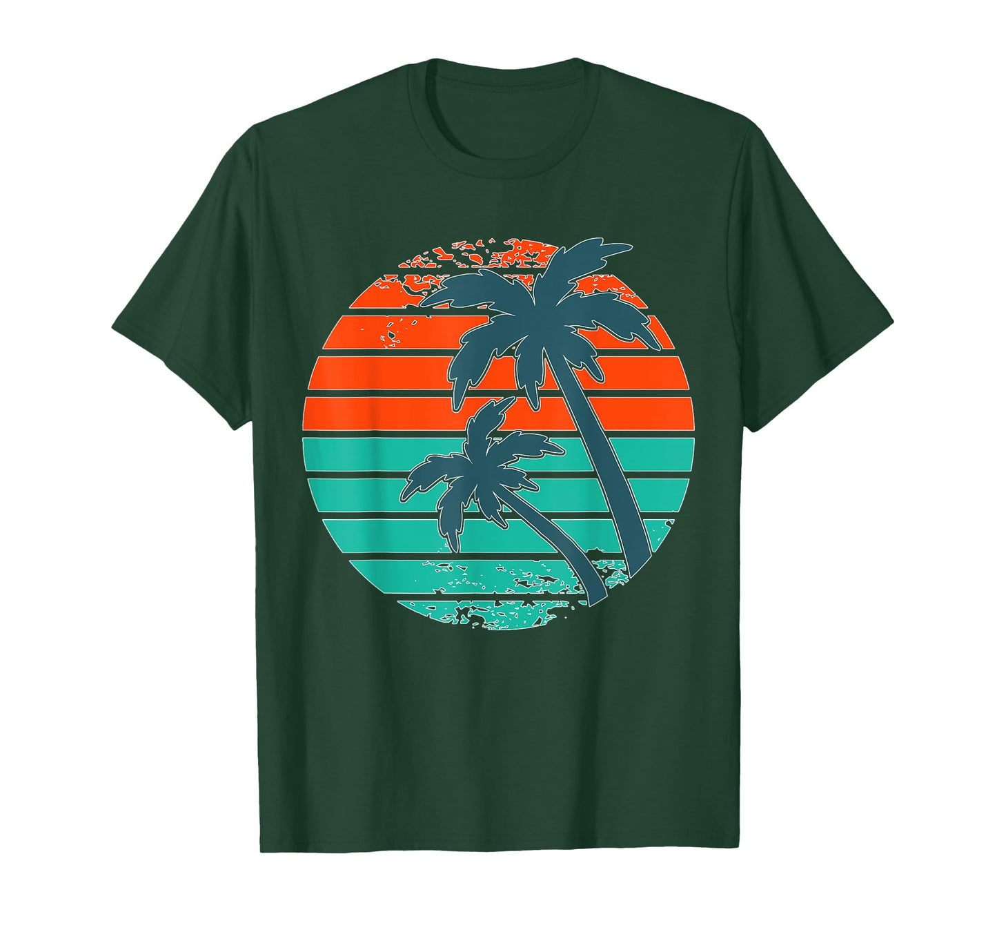 Tropical retro palm tree sunset in orange, aqua and teal T-Shirt