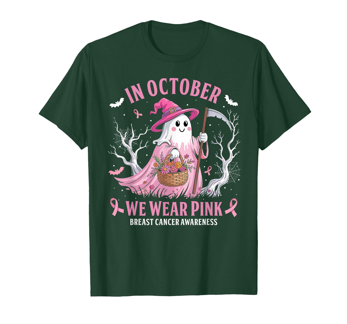 Breast Cancer Women Halloween in October We Wear Pink Witch T-Shirt