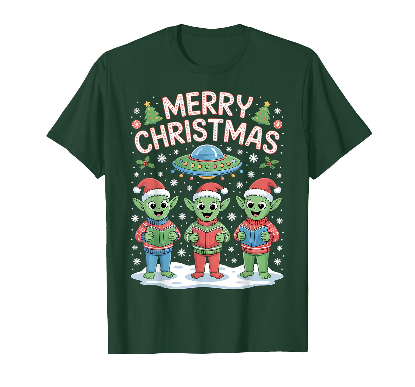 Funny Alien Trio Merry Ugly Christmas Santa Hat Gifts Xmas T-Shirt