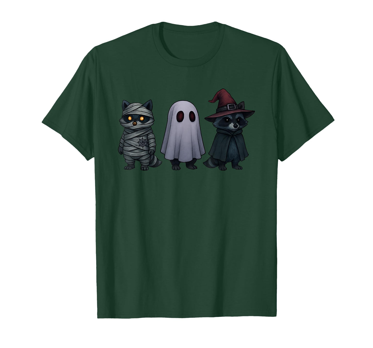 Spooky and Feral Funny Witch Ghost Raccoon Halloween Costume T-Shirt