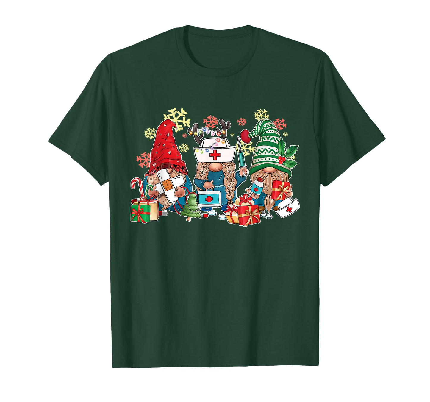 Gnome Christmas Nurse Men Women Xmas Santa T-Shirt