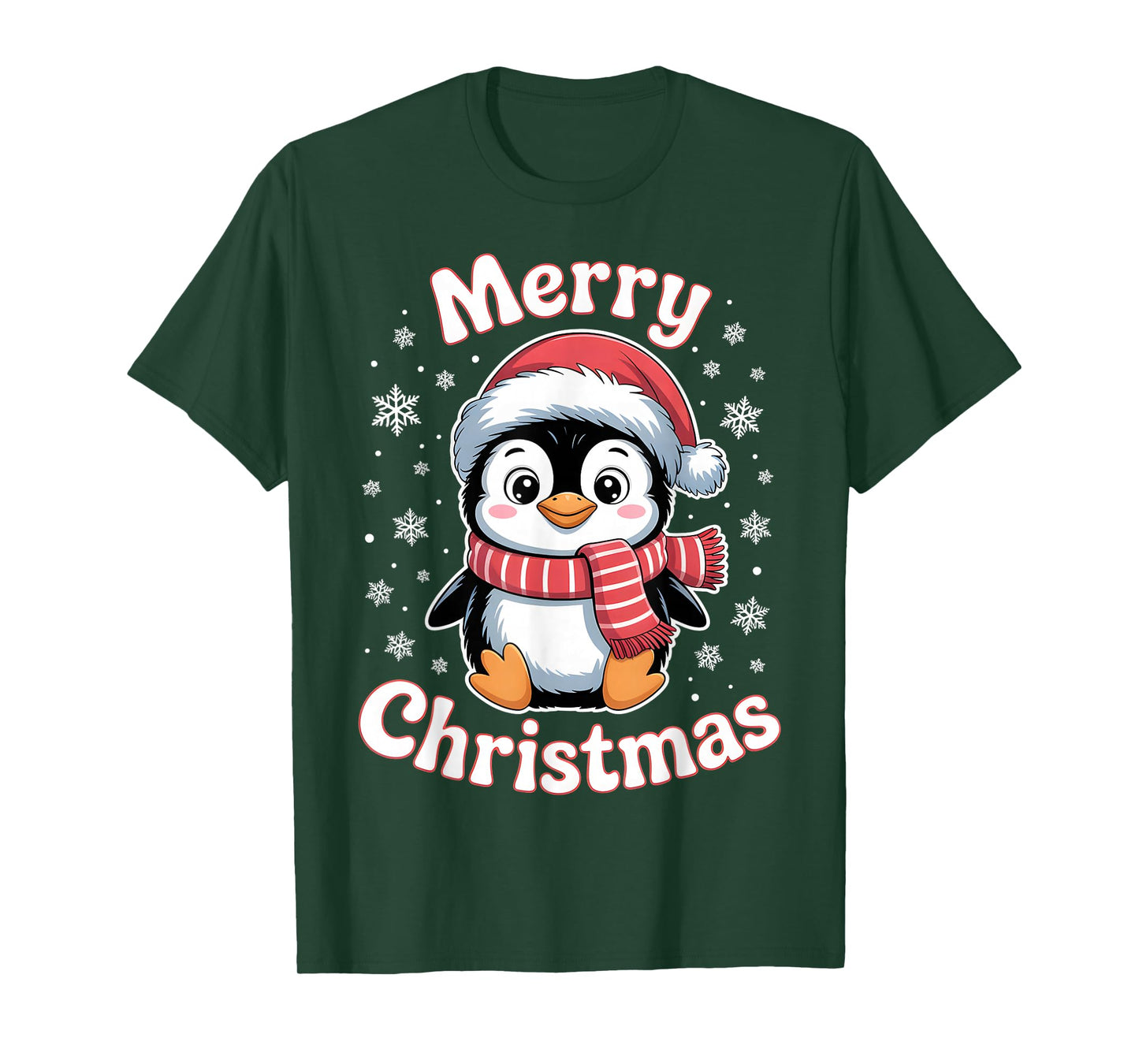 Merry Christmas Penguin Cute Santa Hat Snowflake Holiday T-Shirt