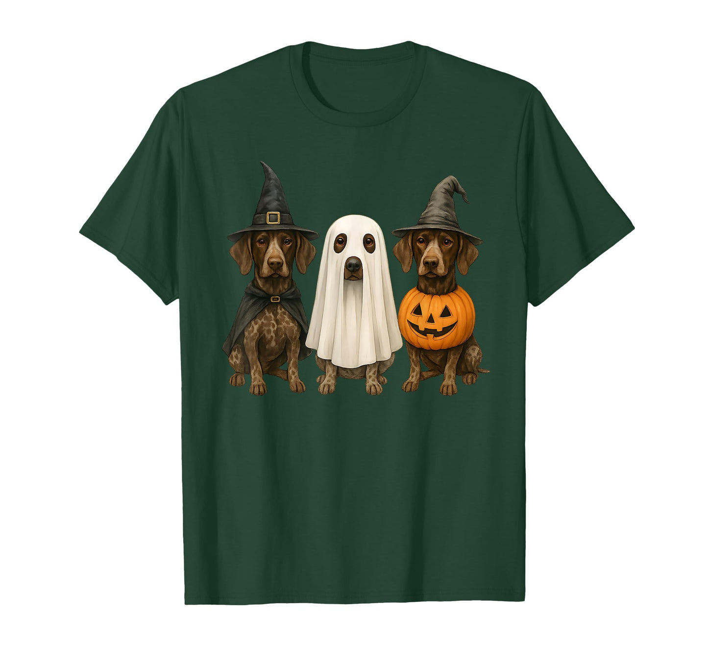 German Shorthaired Pointer Halloween Dog Witch Ghost Pumpkin T-Shirt