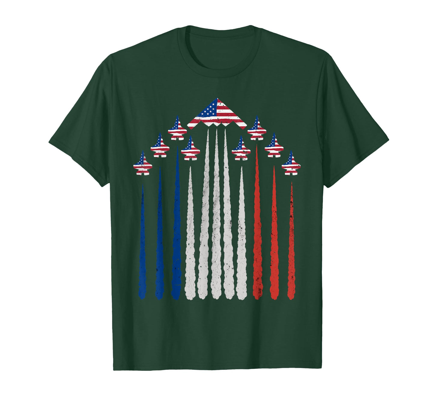 Patriotic Fighter Jets USA Flag Red White & Blue 4th of July T-Shirt