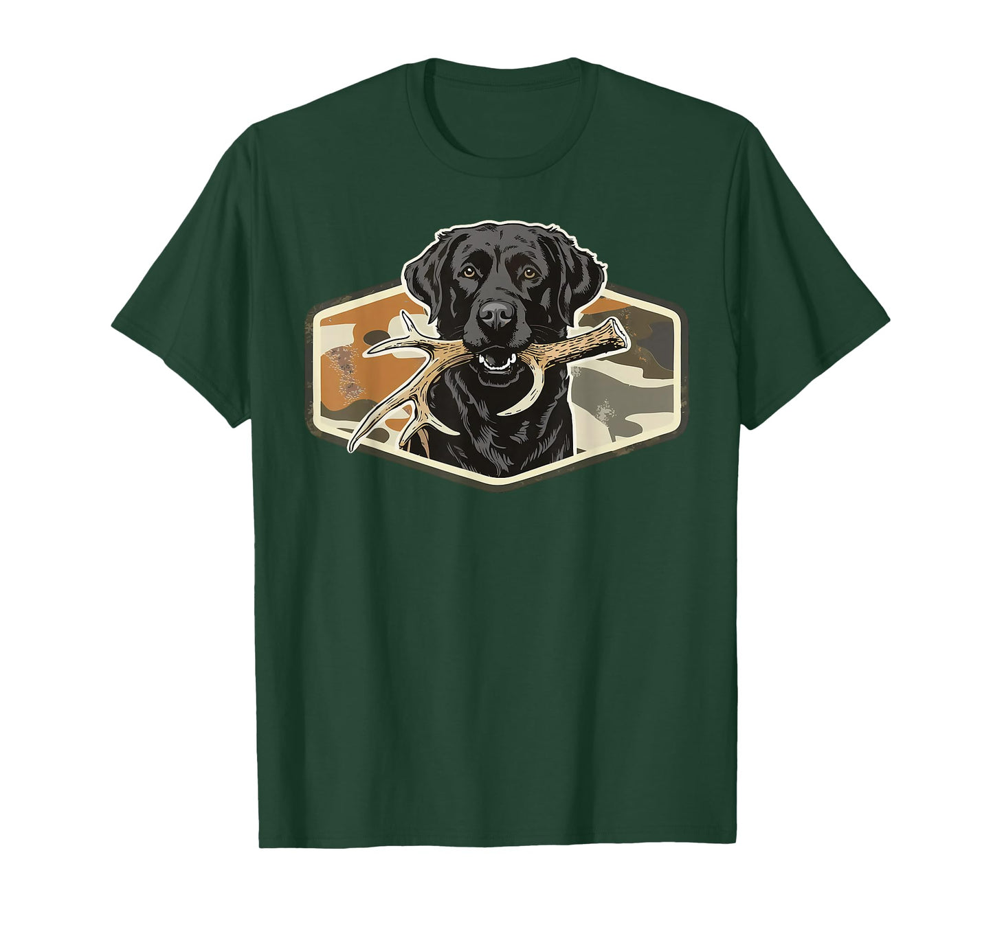 Dog Black Lab with Deer Antler Camouflage Hunting Season T-Shirt