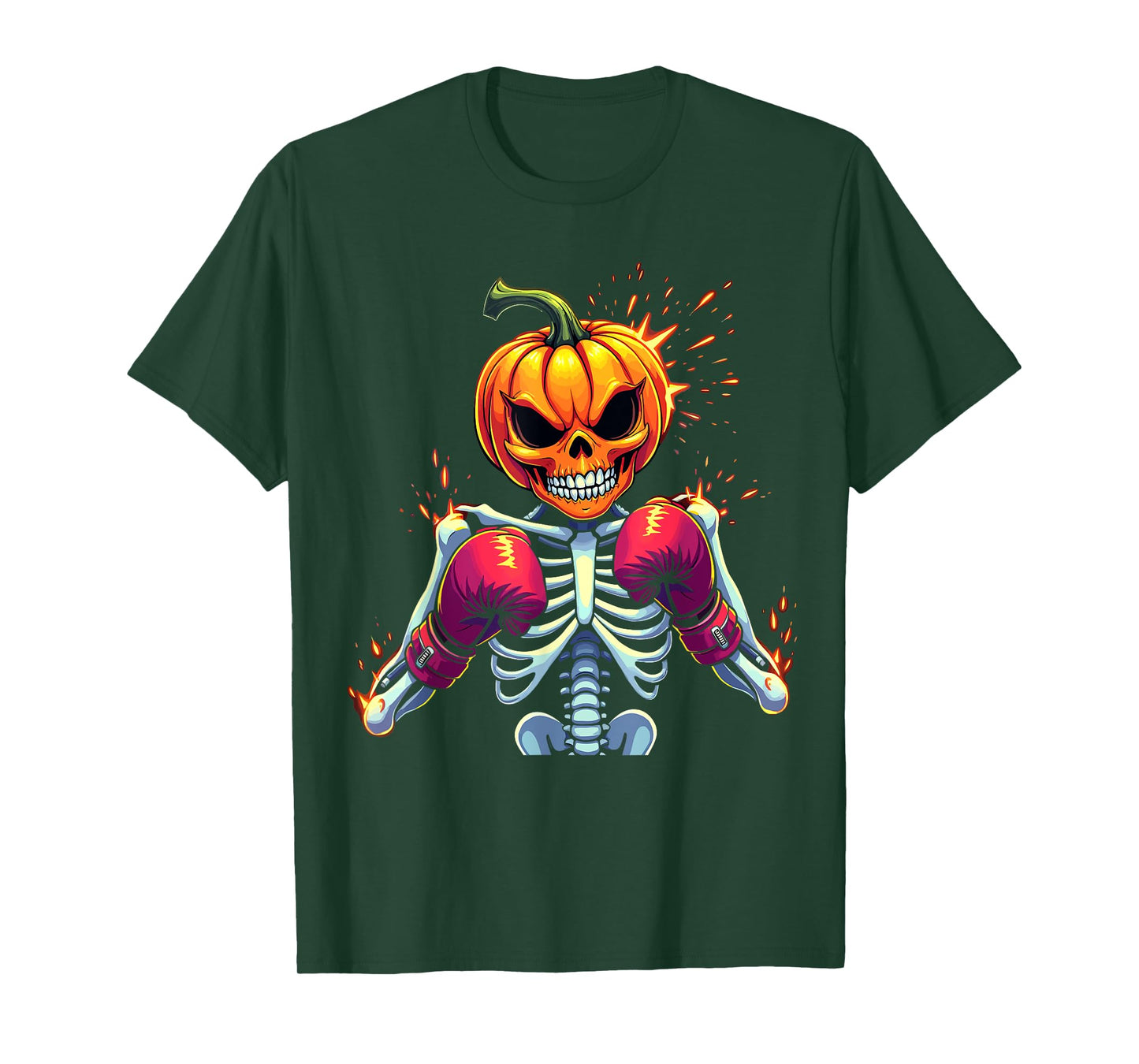 Pumpkin Head Skeleton Boxing Halloween Spooky Fighter T-Shirt