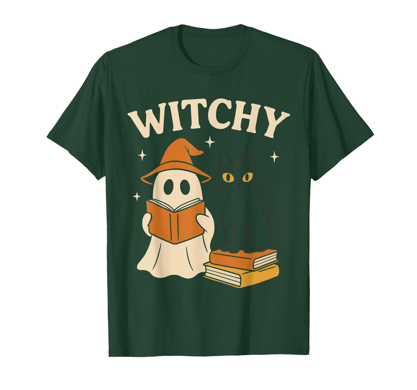 Witchy Ghost & Cat Lady Reading Book Lover Autumn Fall Women T-Shirt
