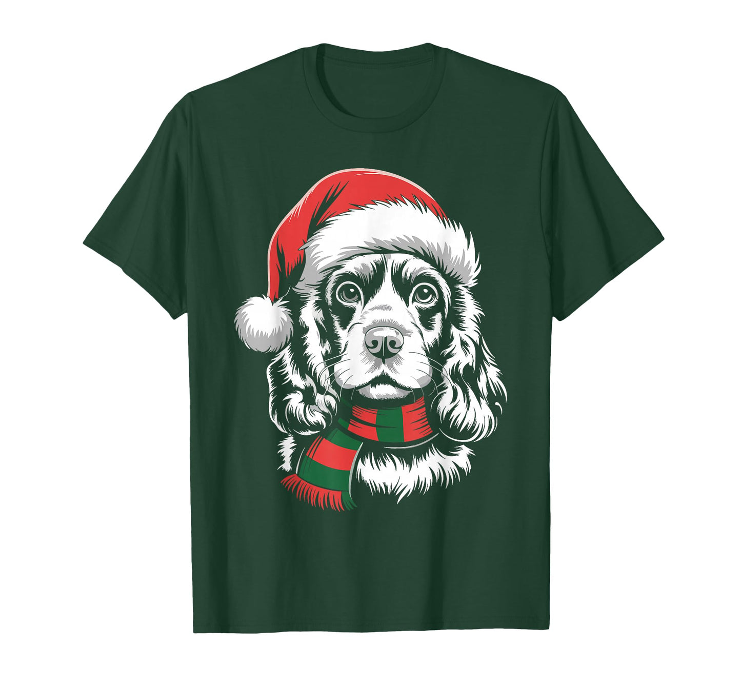 Cocker Spaniel Dog Xmas Santa Hat Scarf Christmas Costume T-Shirt