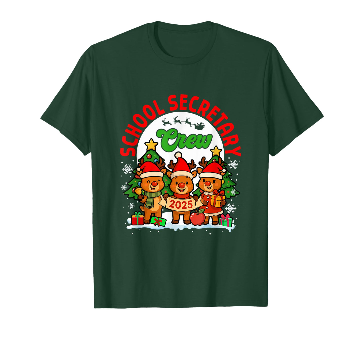 School Secretary Crew 2025 Xmas Three Santa Reindeer T-Shirt