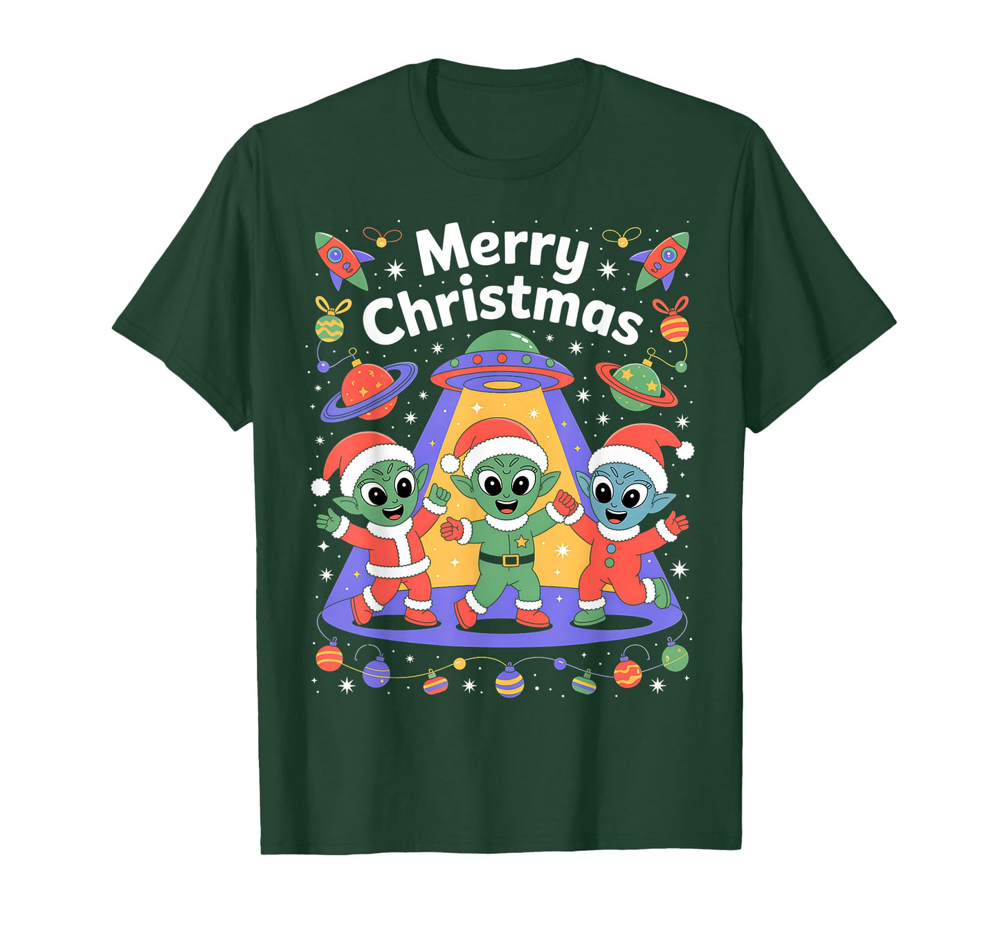 Funny Alien Trio Merry Ugly Christmas Santa Hat Gifts Xmas T-Shirt
